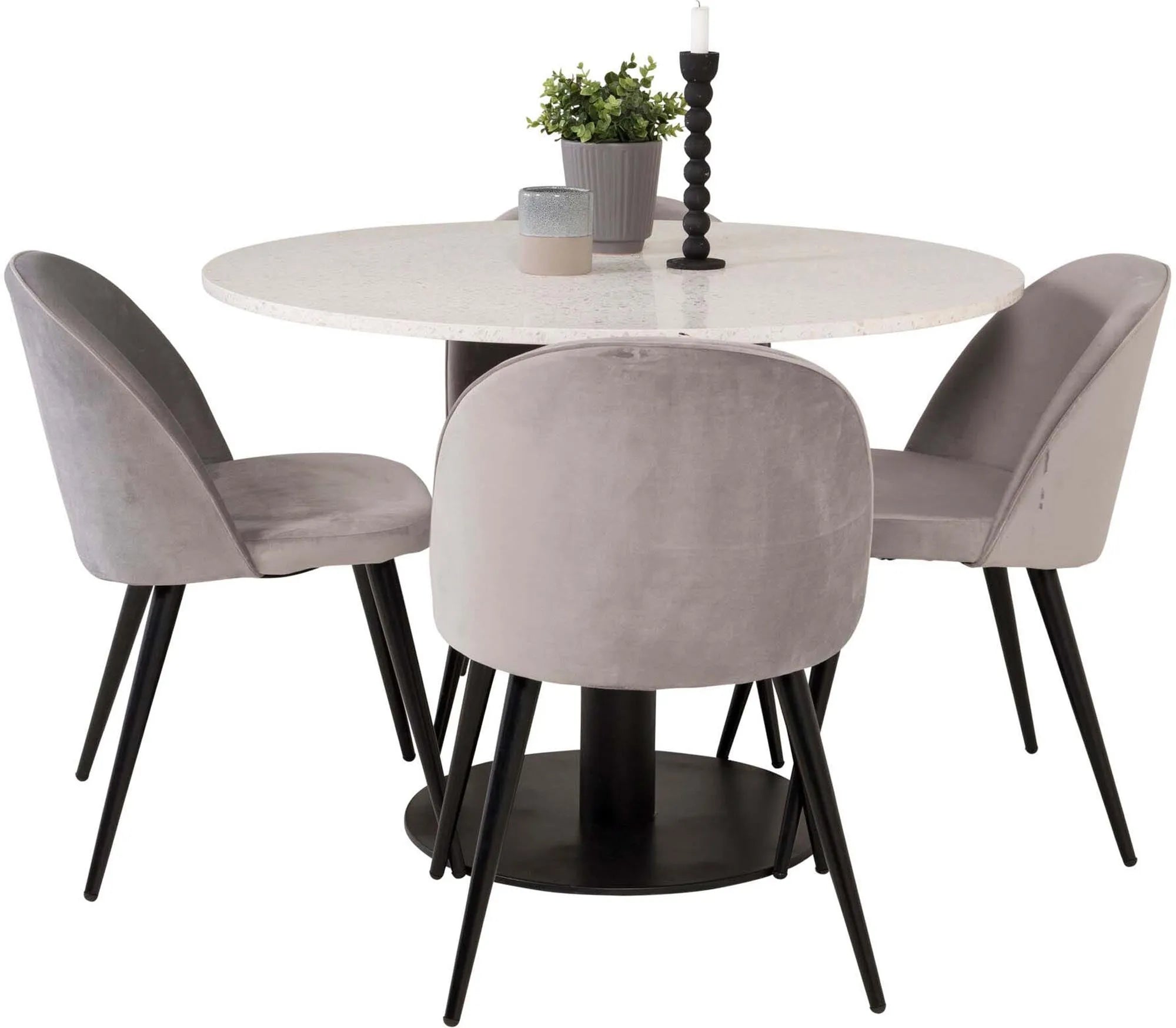 Razzia Esszimmerset + Velvet ⌀106cm/4St. in Grau / Schwarz / Altrosa präsentiert im Onlineshop von KAQTU Design AG. Esszimmerset ist von Venture Home