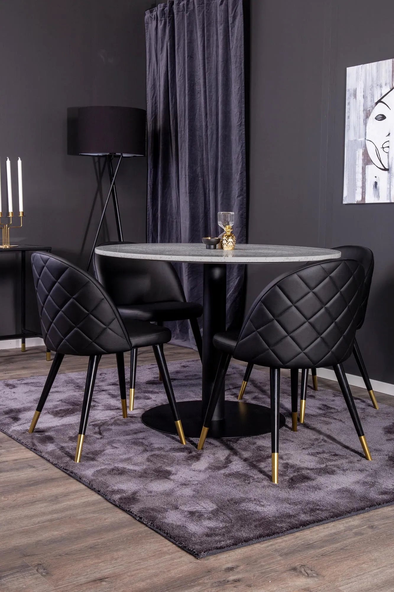 Razzia Esszimmerset + Velvet ⌀106cm/4St. in Grau / Schwarz / Gold präsentiert im Onlineshop von KAQTU Design AG. Esszimmerset ist von Venture Home