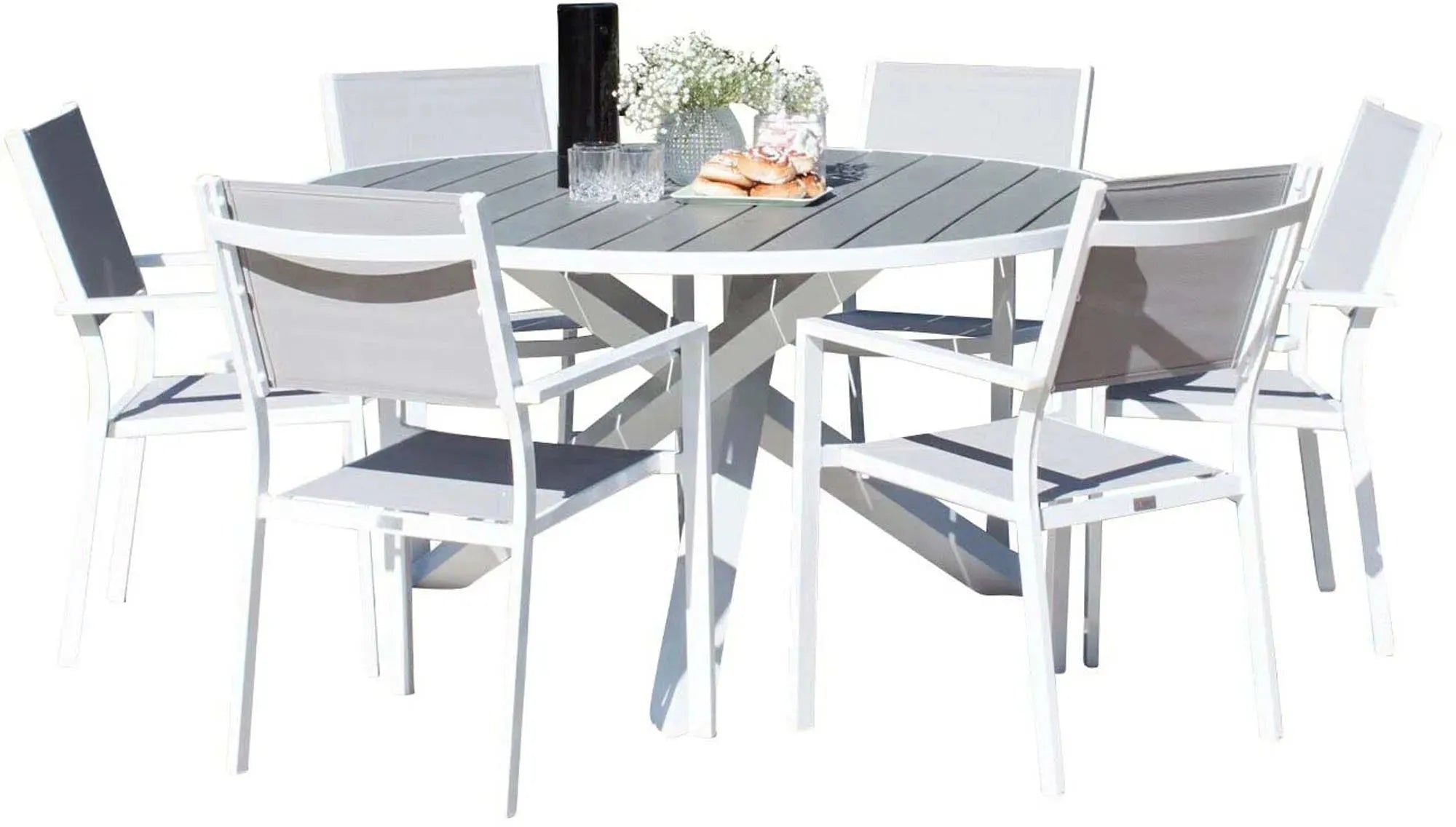 Parma Outdoor-Tischset + Copacabana ⌀140cm/6St. in Schwarzgrau präsentiert im Onlineshop von KAQTU Design AG. Gartentischset ist von Venture Home