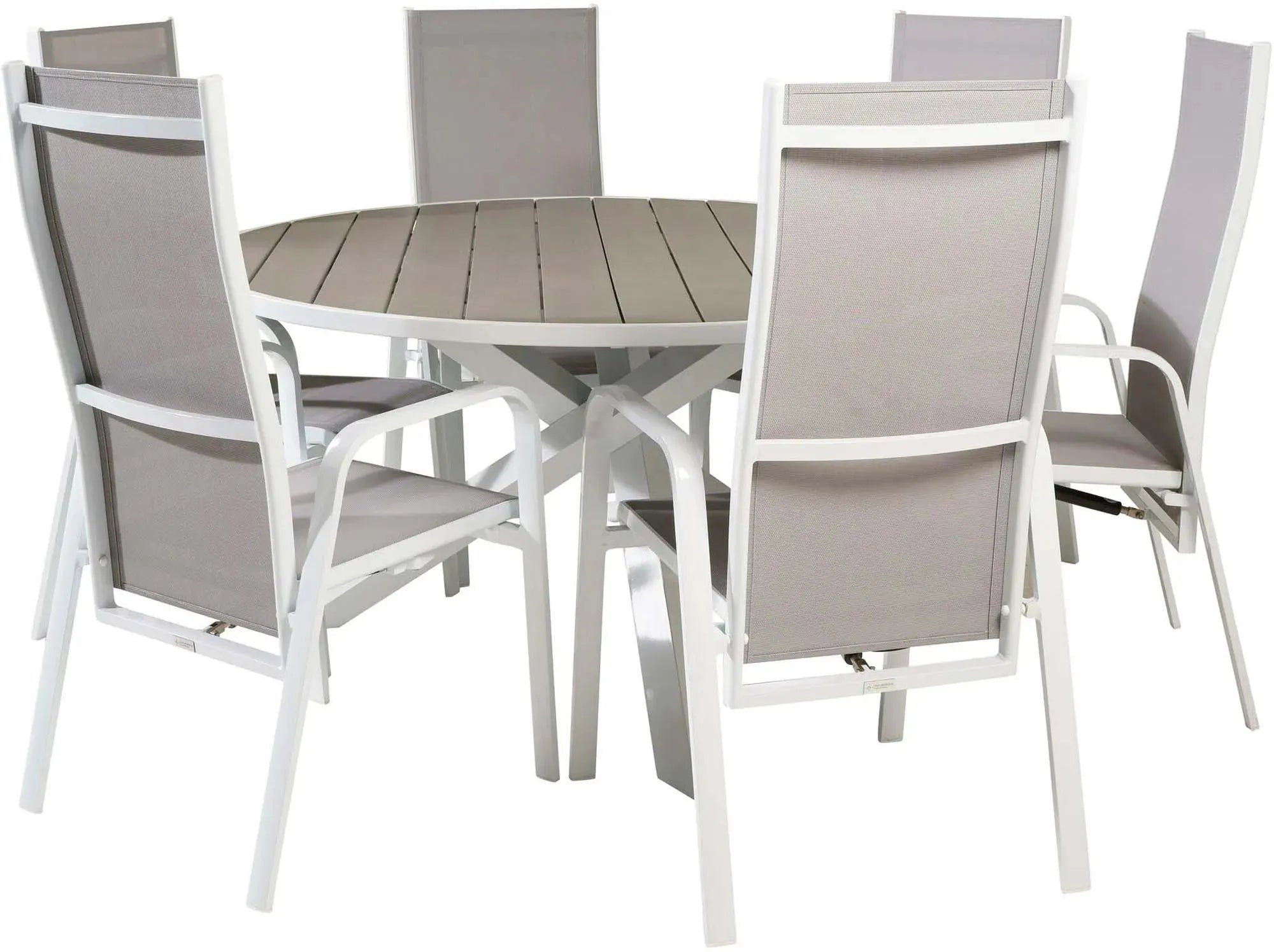 Parma Outdoor-Tischset + Copacabana Recliner ⌀140cm/6St. in Grau weiss präsentiert im Onlineshop von KAQTU Design AG. Gartentischset ist von Venture Home