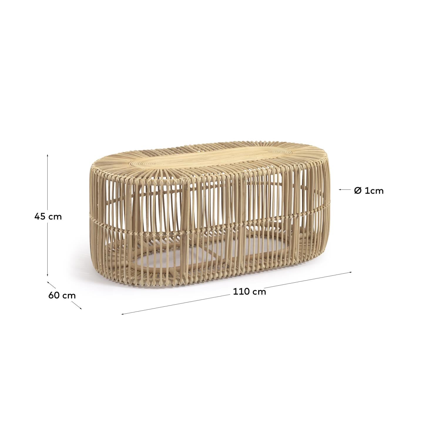 Lael Couchtisch aus Rattan mit natürlichem Finish Ø 110 x 60 cm in Braun präsentiert im Onlineshop von KAQTU Design AG. Beistelltisch ist von Kave Home