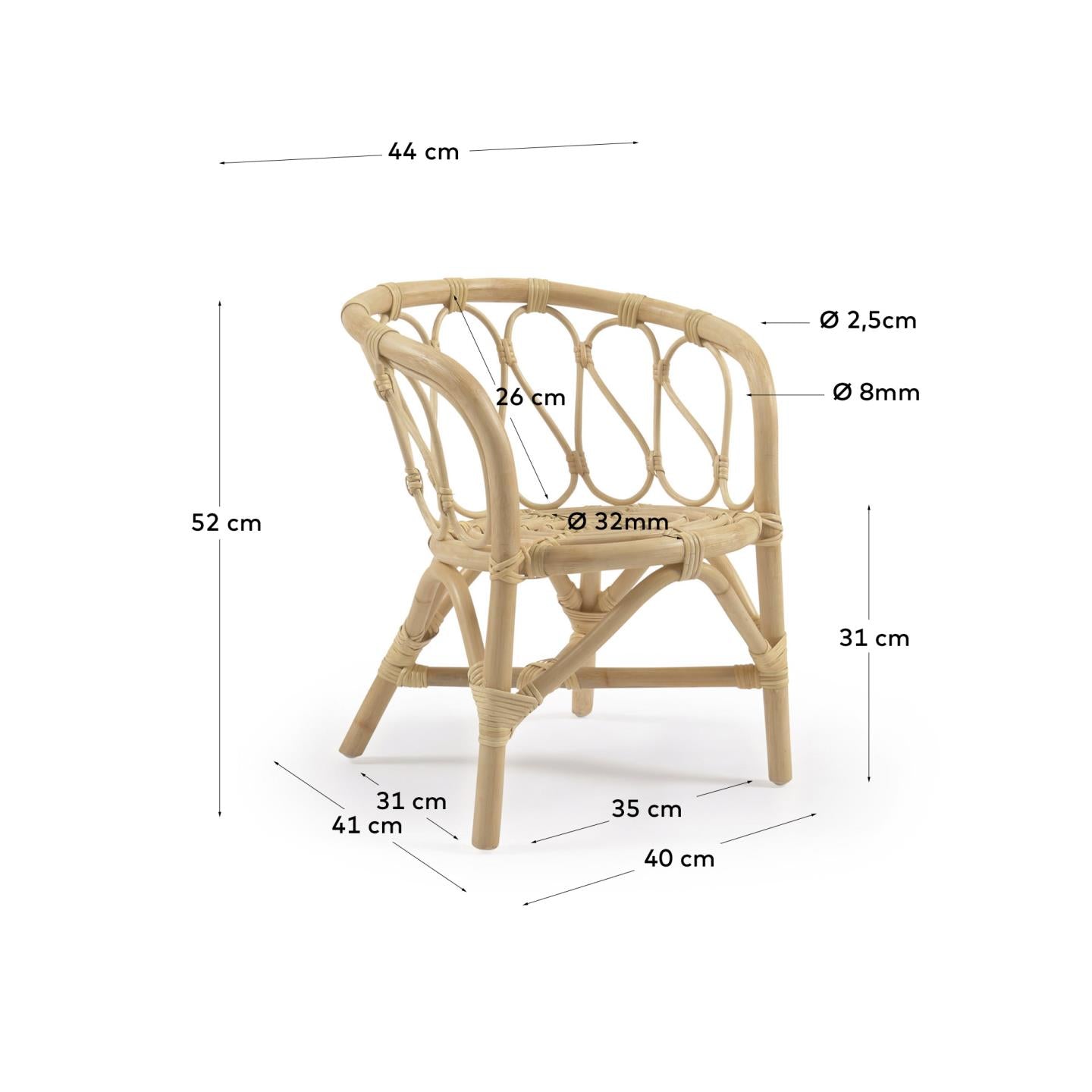 Lumila Kinderstuhl aus Rattan in Braun präsentiert im Onlineshop von KAQTU Design AG. Stuhl ist von Kave Home