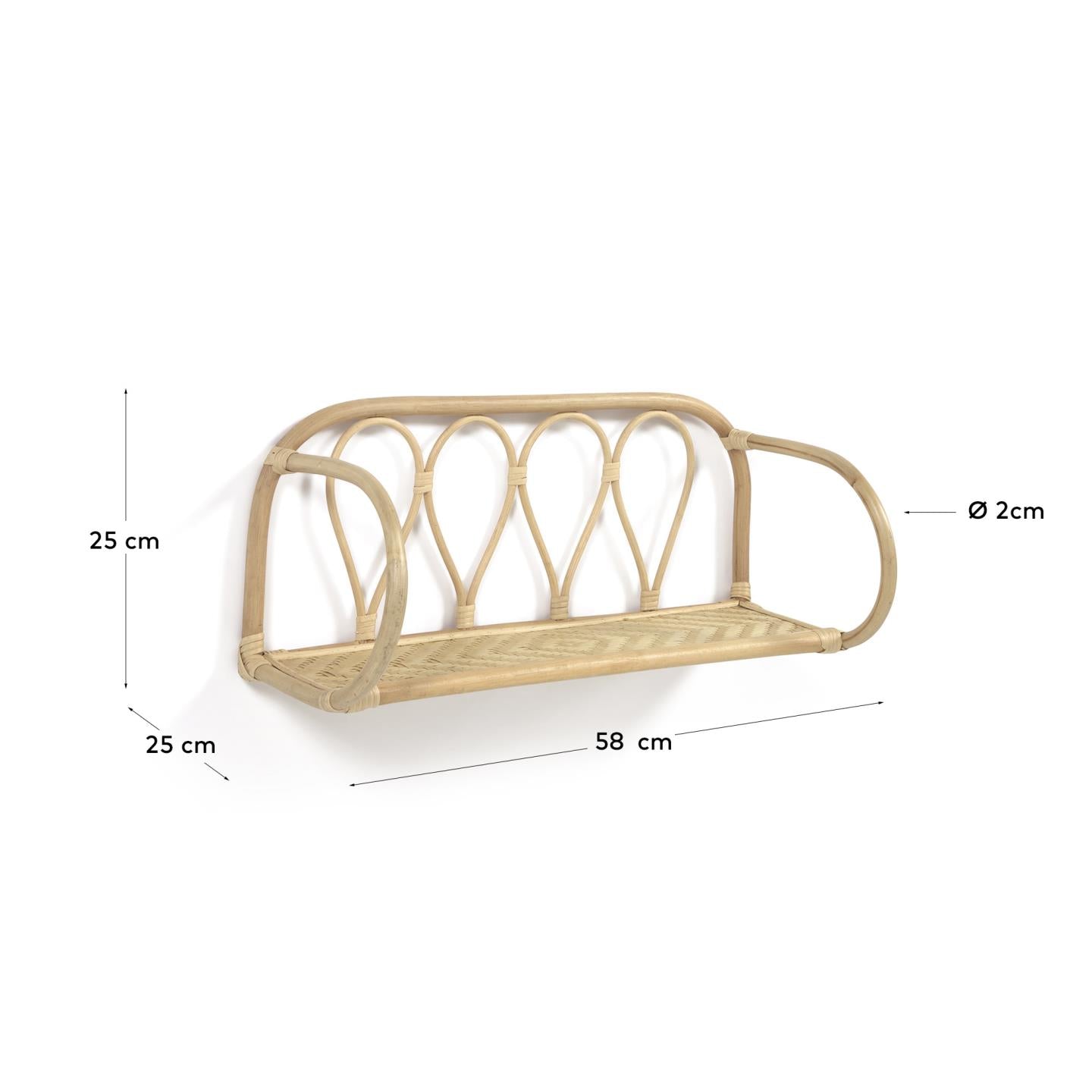 Nyarai Wandregal aus Rattan mit natürlichem Finish 58 x 25 cm in Braun präsentiert im Onlineshop von KAQTU Design AG. Wandregal ist von Kave Home