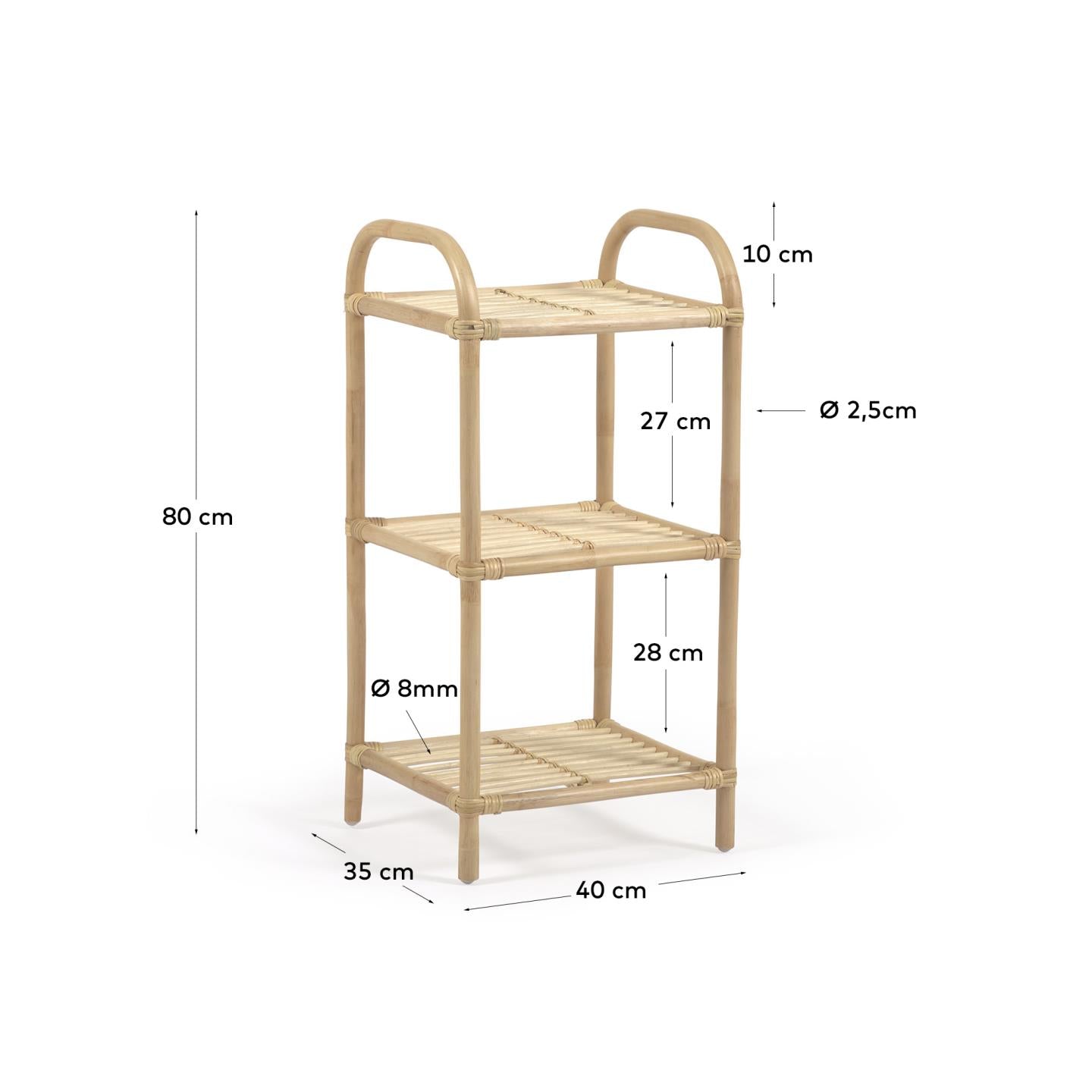 Ormela Regal aus Rattan mit natürlichem Finish 40 x 80 cm in Braun präsentiert im Onlineshop von KAQTU Design AG. Standregal ist von Kave Home