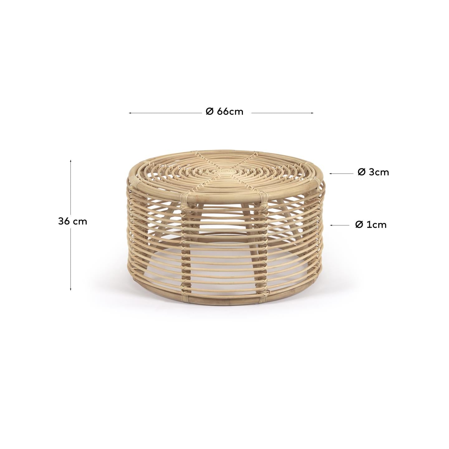 Kohana runder Couchtisch aus Rattan mit natürlichem Finish Ø 66 cm in Braun präsentiert im Onlineshop von KAQTU Design AG. Beistelltisch ist von Kave Home