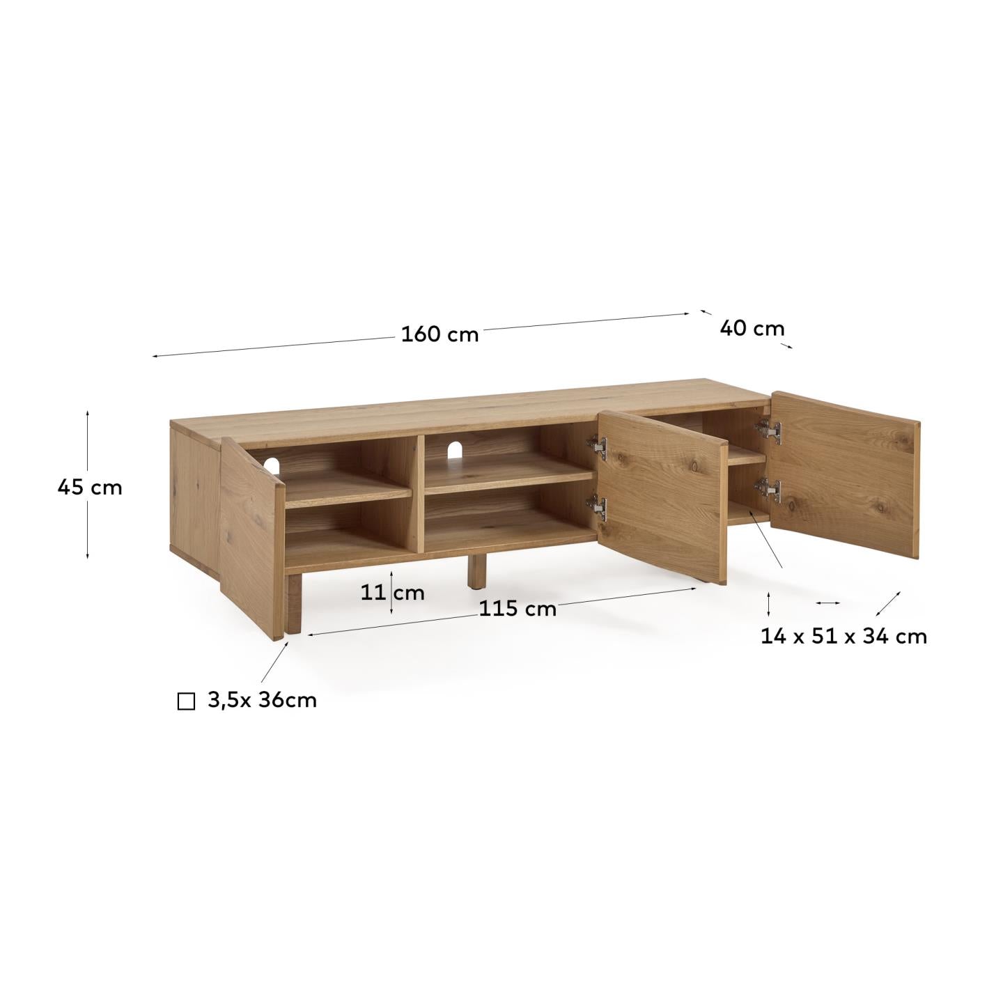 Rasha TV-Schrank 3 Türen aus Eichenfurnier mit natürlichem Finish 160 x 45 cm in Braun präsentiert im Onlineshop von KAQTU Design AG. Sideboard ist von Kave Home