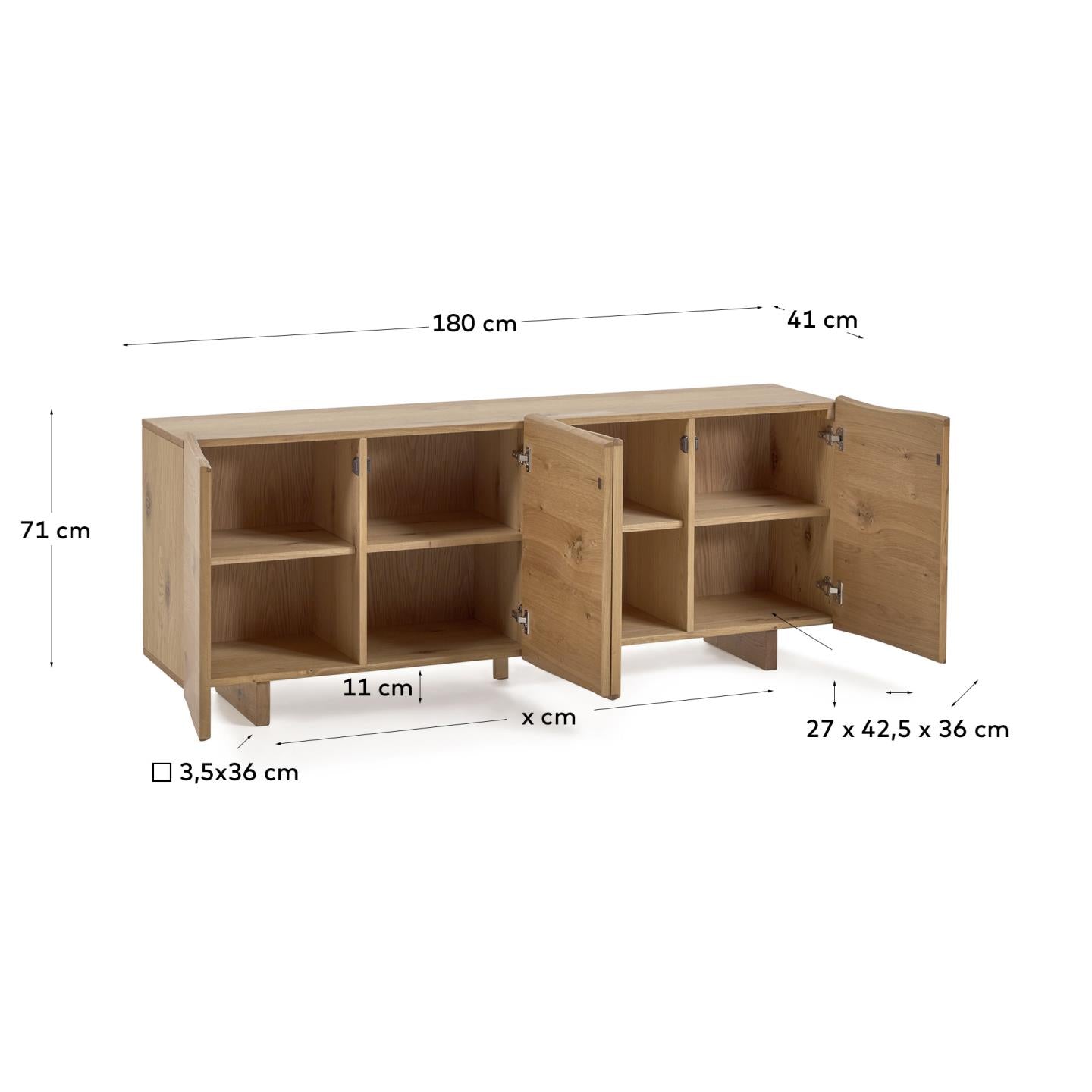 Rasha Sideboard 4 Türen Eichenfurnier mit natürlichem Finish 180 x 71 cm in Braun präsentiert im Onlineshop von KAQTU Design AG. Sideboard ist von Kave Home