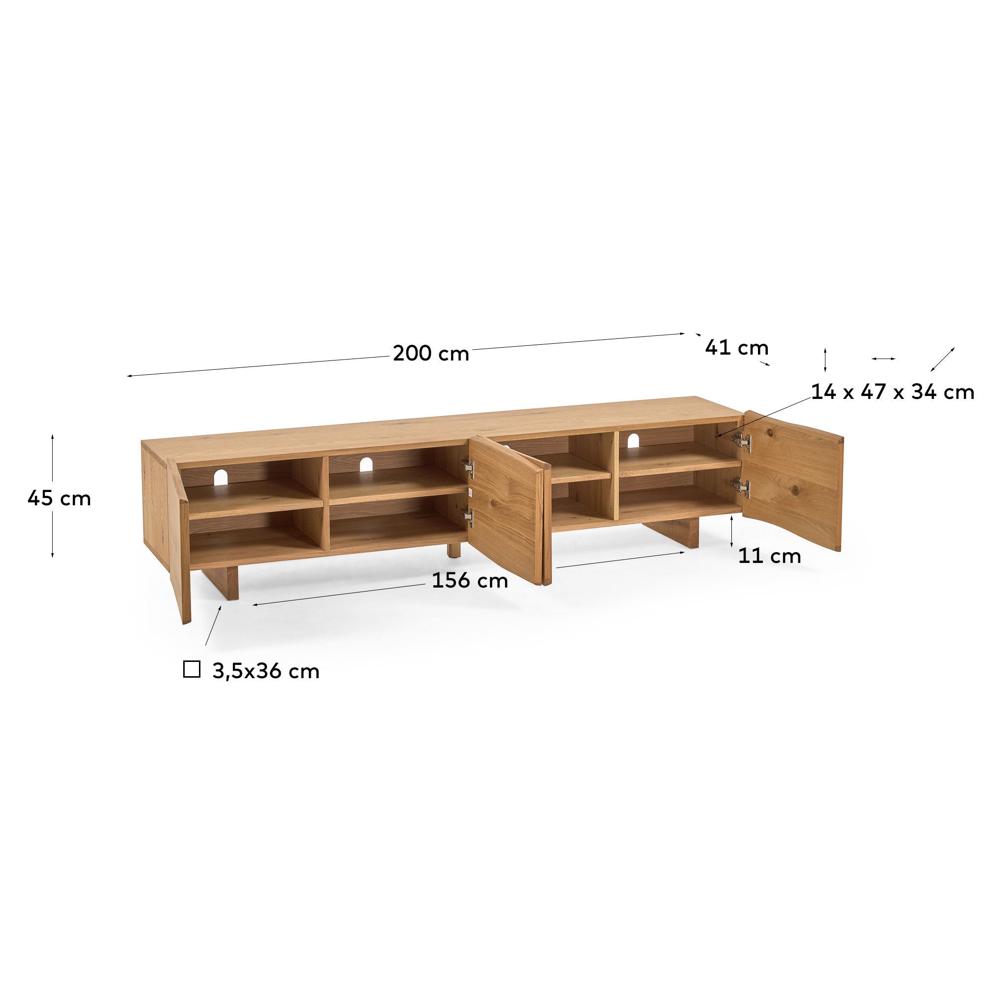 Rasha TV-Schrank 4 Türen aus Eichenfurnier mit natürlichem Finish 200 x 45 cm in Braun präsentiert im Onlineshop von KAQTU Design AG. Sideboard ist von Kave Home