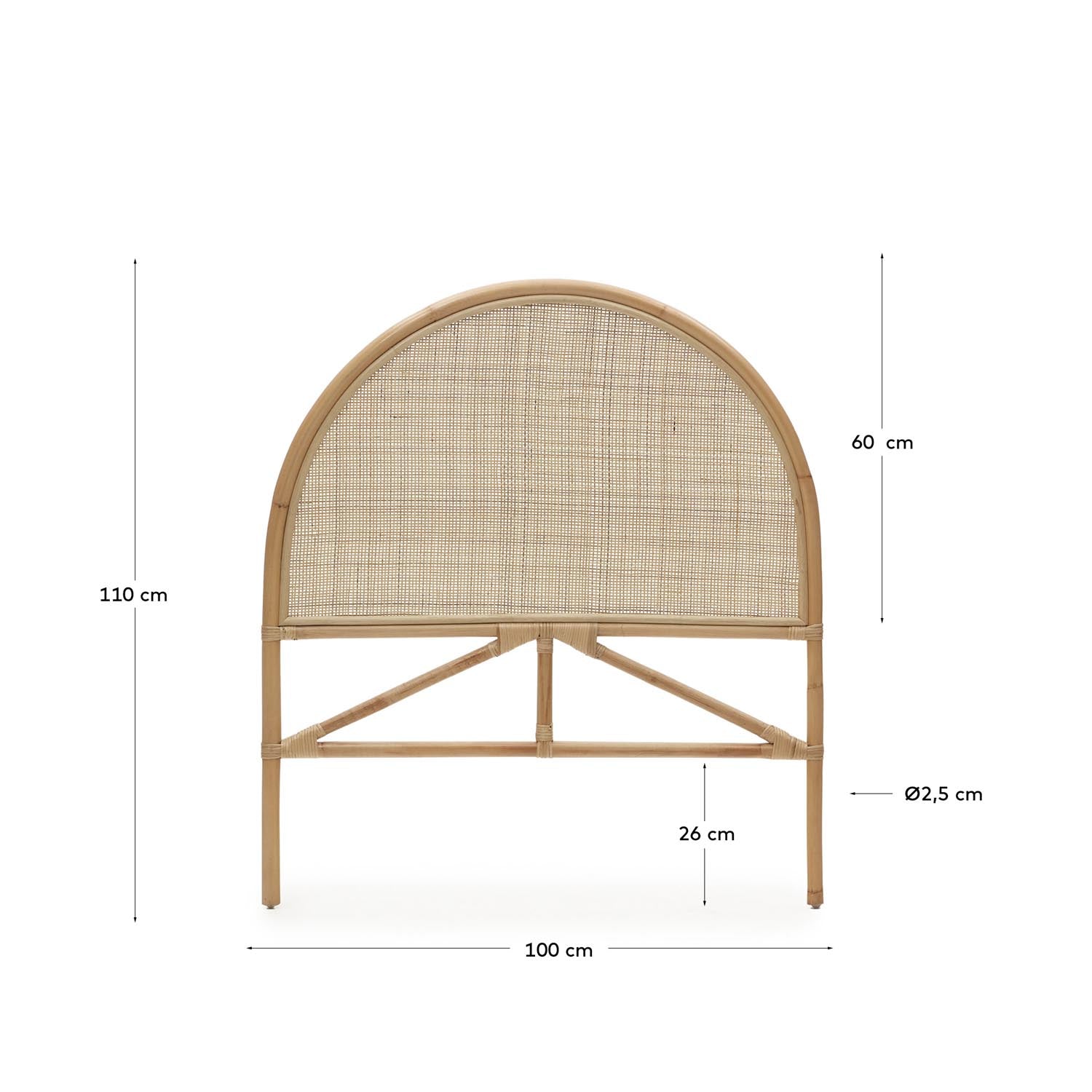 Quiterie rundes Bettkopfteil aus Rattan mit natürlichem Finish 90 cm in Braun präsentiert im Onlineshop von KAQTU Design AG. Zubehör Bett ist von Kave Home