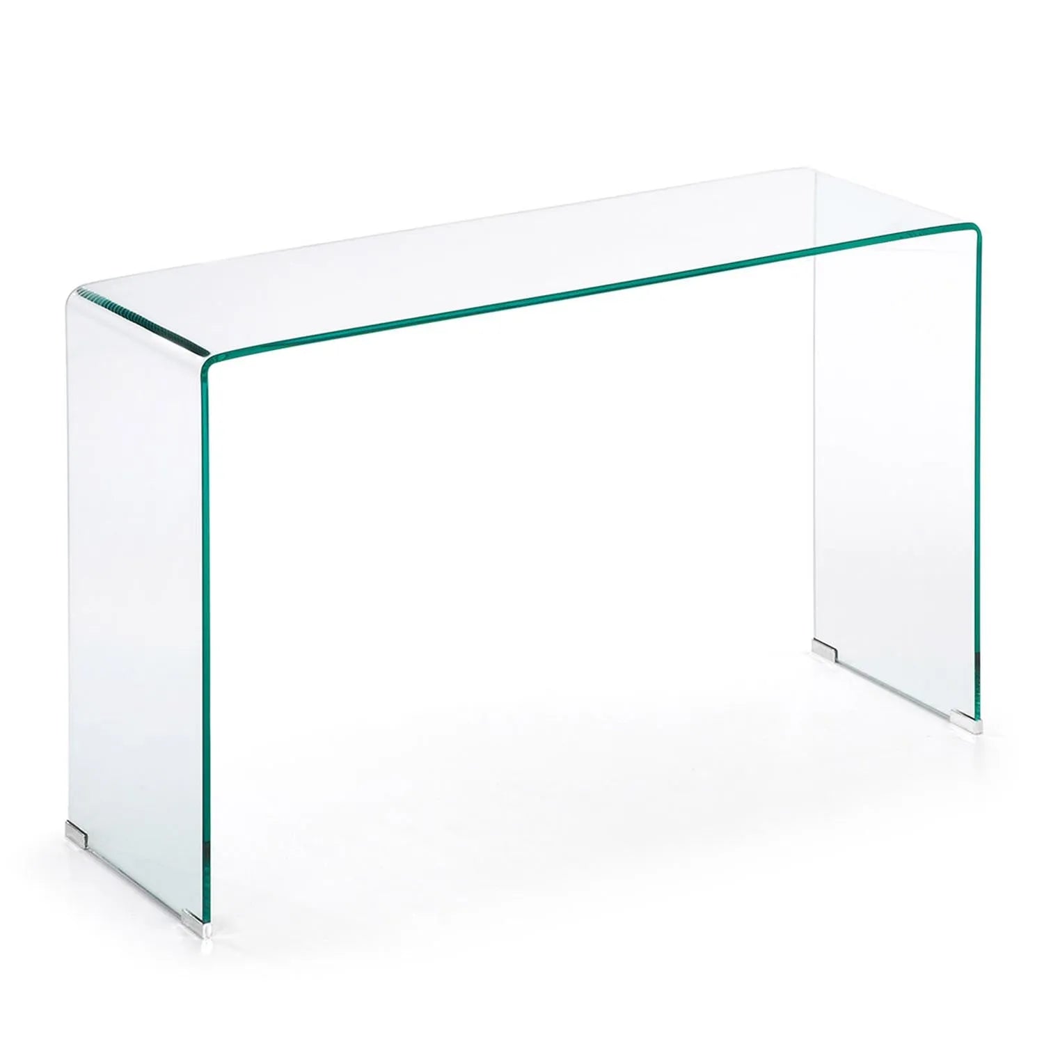 Elegante Burano Konsole aus 100% gehärtetem Glas, 125x40 cm, von Kave Home. Minimalistisches Design, vielseitig und zeitlos.