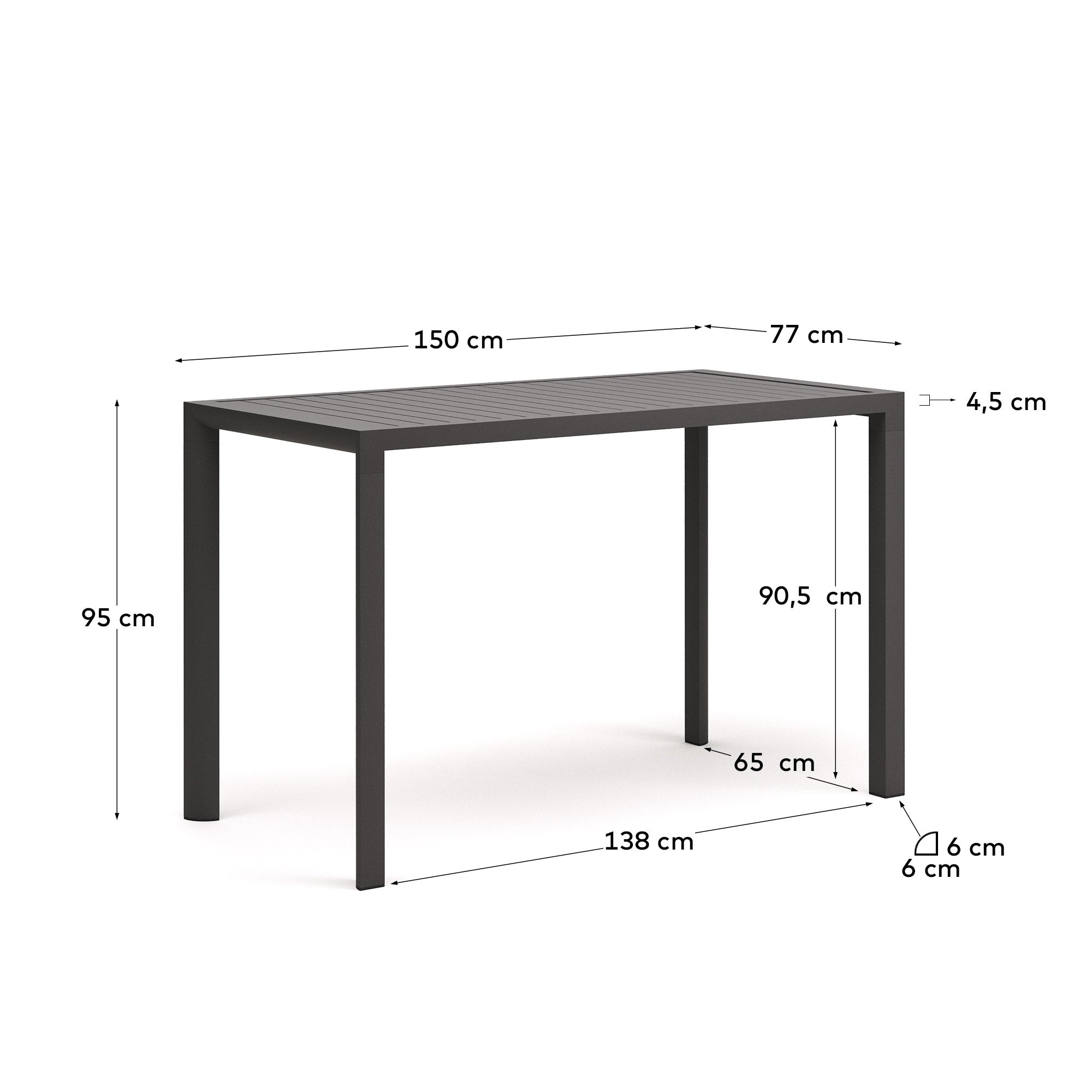 Gartenstehtisch Culip aus Aluminium mit grauem Finish 150 x 77 cm in Grau präsentiert im Onlineshop von KAQTU Design AG. Hochtisch Outdoor ist von Kave Home