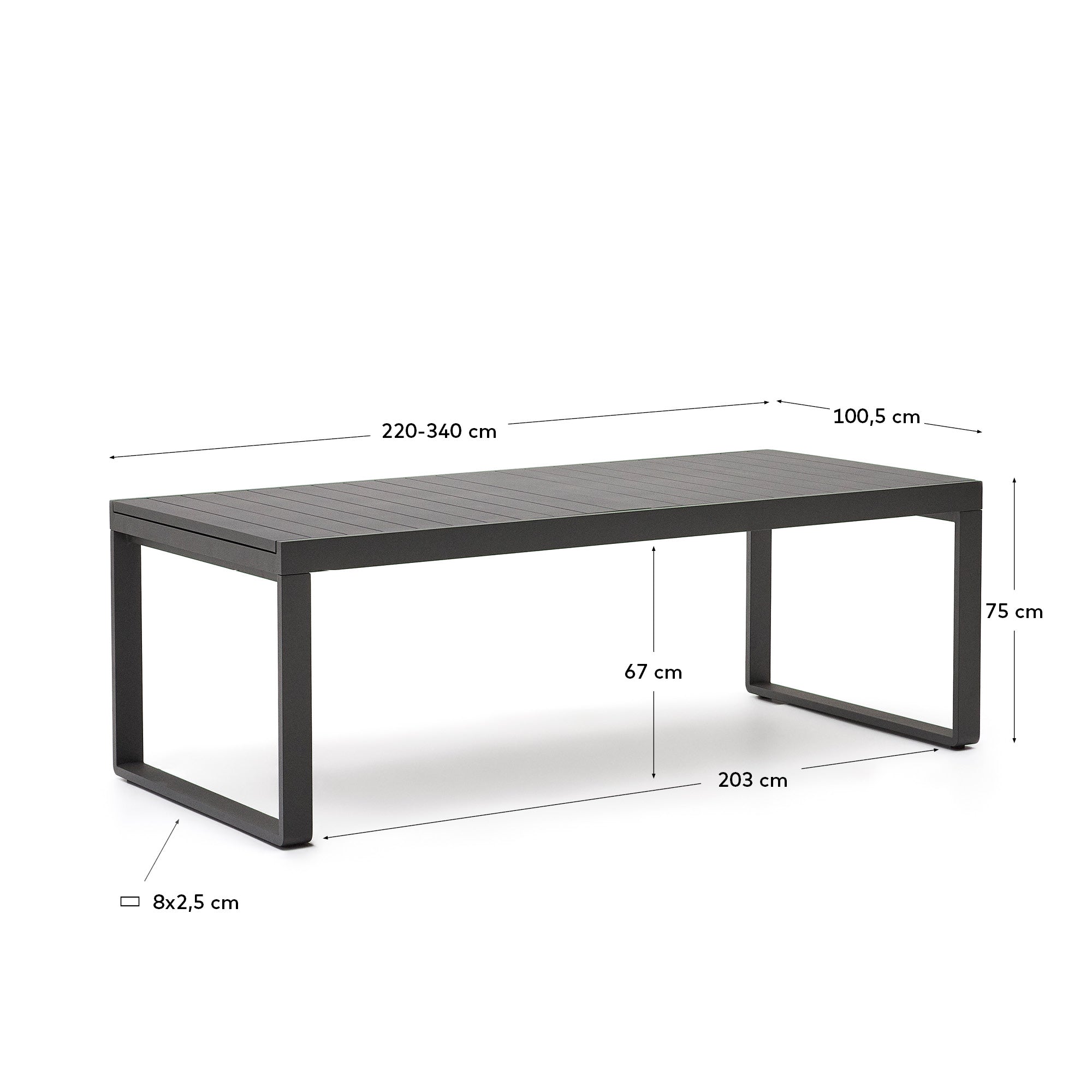 Galdana Aluminium-Gartentisch, ausziehbar, mit dunkelgrauem Finish, 220 (340) x 100 cm in Schwarz präsentiert im Onlineshop von KAQTU Design AG. Gartentisch ist von Kave Home