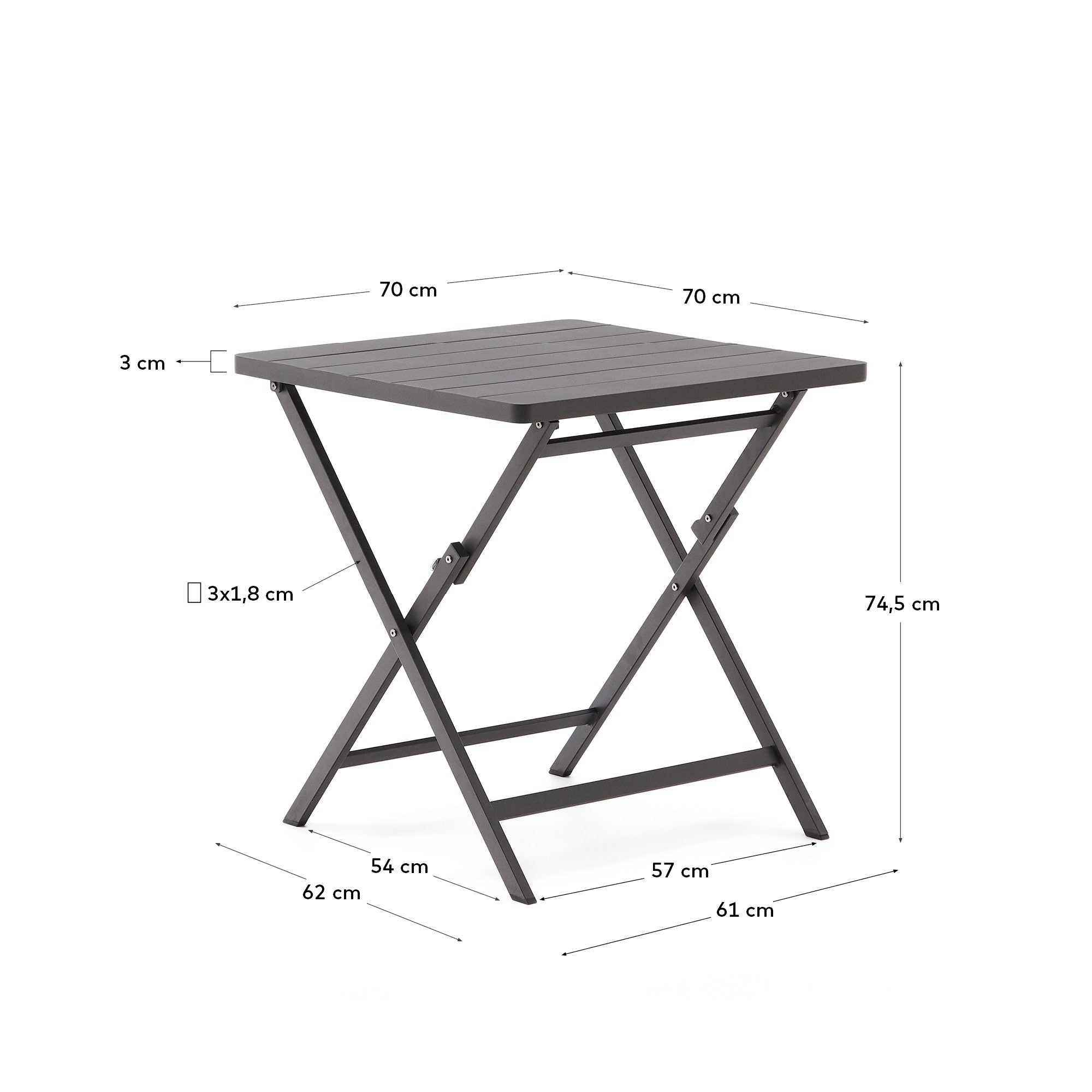 Faltbarer Gartentisch Torreta aus Aluminium mit dunkelgrauem Finish 70 x 70 cm in Graphit präsentiert im Onlineshop von KAQTU Design AG. Gartentisch ist von Kave Home