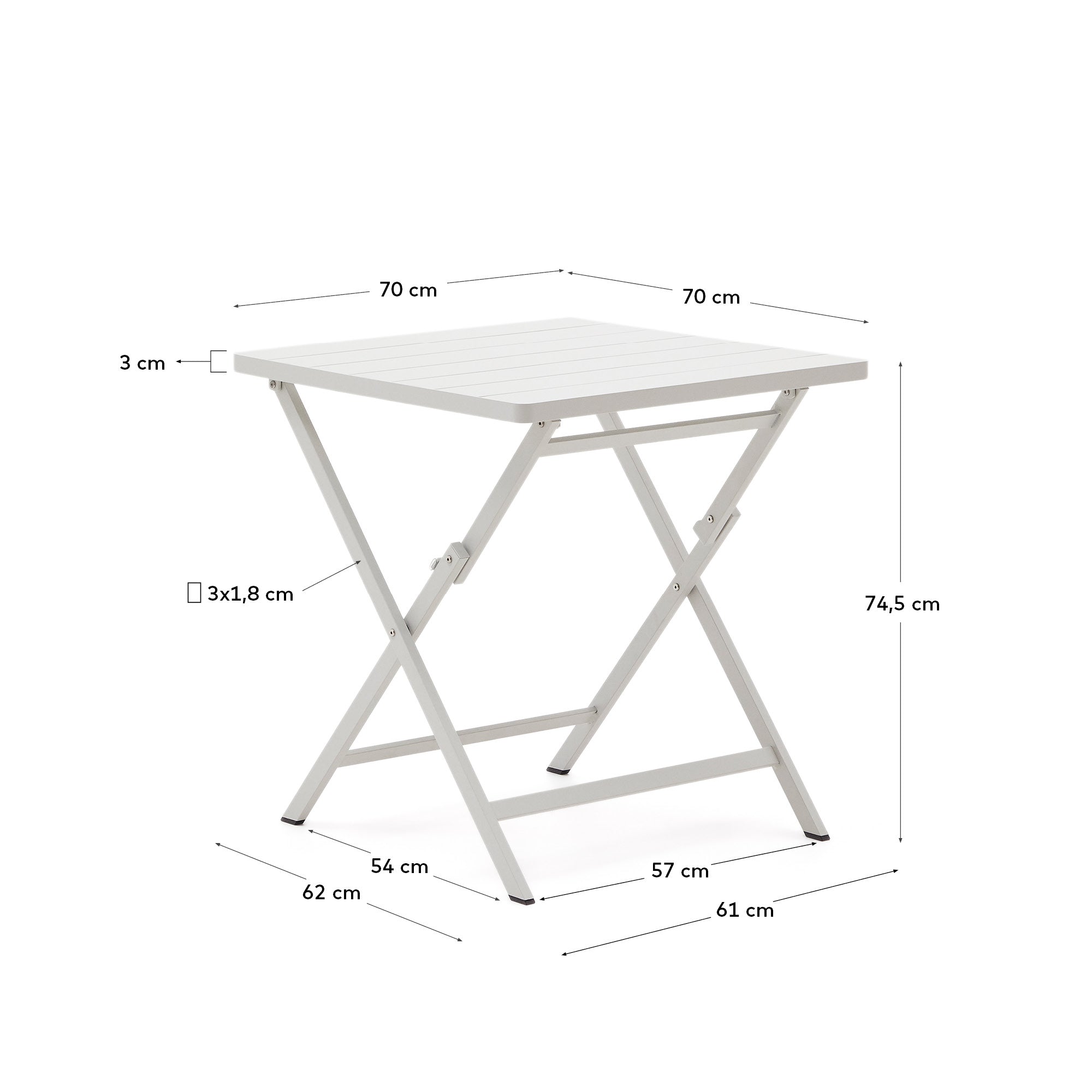 Faltbarer Gartentisch Torreta aus Aluminium mit hellgrauem Finish 70 x 70 cm in Weiß präsentiert im Onlineshop von KAQTU Design AG. Gartentisch ist von Kave Home