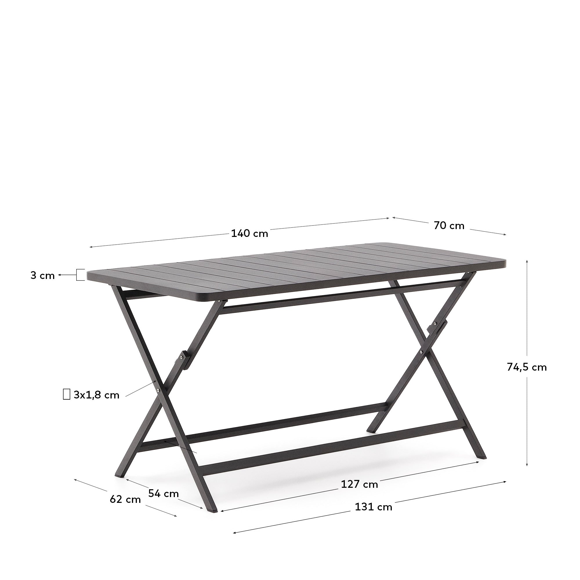 Faltbarer Gartentisch Torreta aus Aluminium mit dunkelgrauem Finish 140 x 70 cm in Graphit präsentiert im Onlineshop von KAQTU Design AG. Gartentisch ist von Kave Home