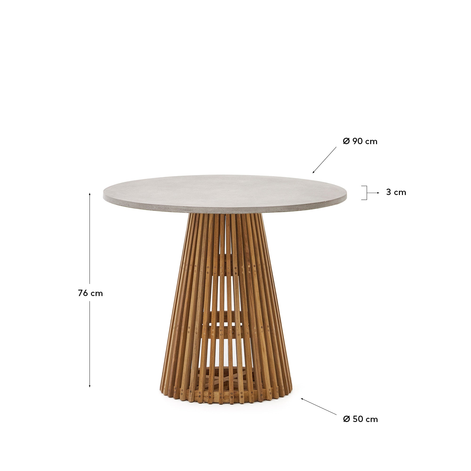 Alcaufar Outdoor Tisch rund aus massivem Teakholz und grauem Zement Ø 90 cm in Grau präsentiert im Onlineshop von KAQTU Design AG. Gartentisch ist von Kave Home