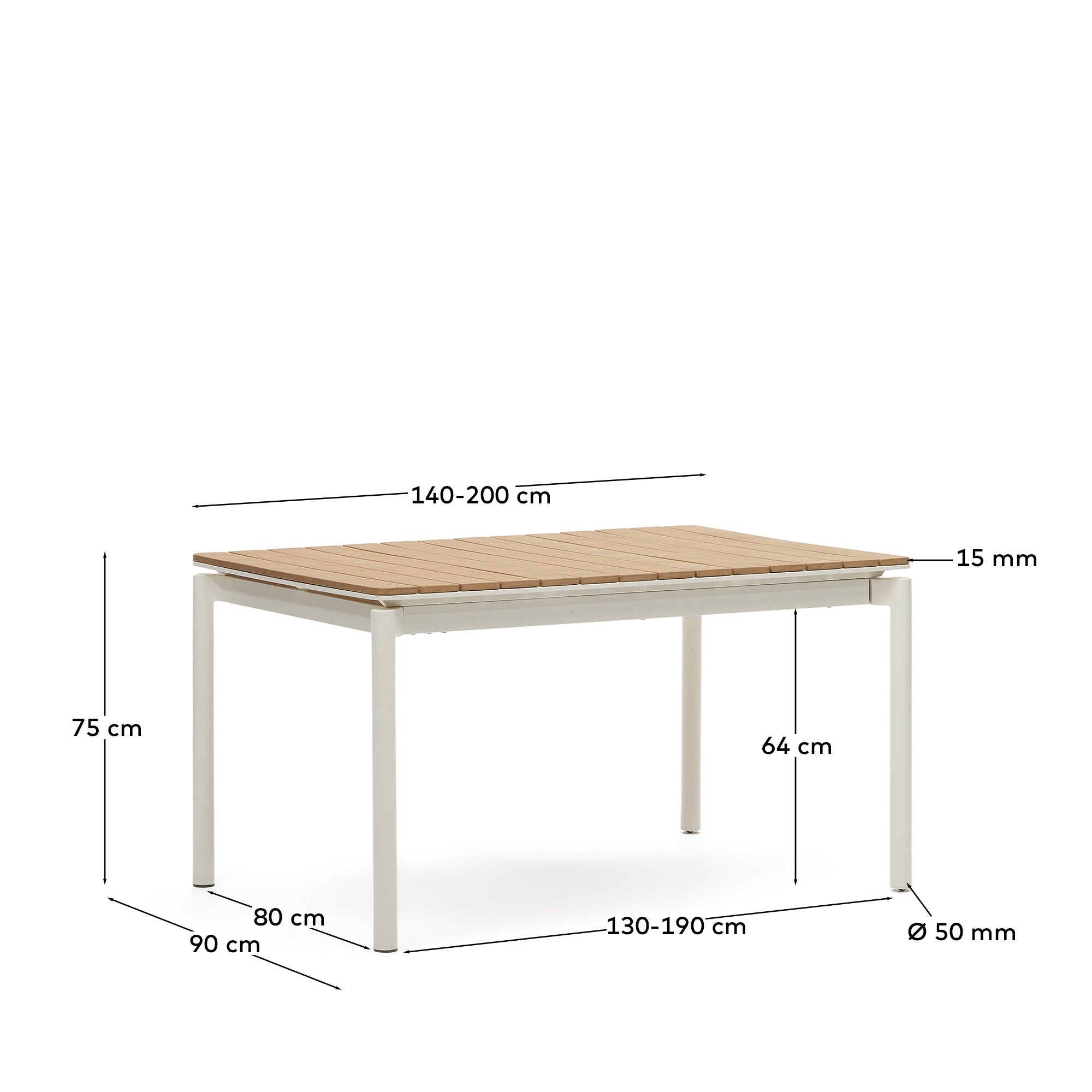 Canyelles Gartenausziehtisch aus Poly-Holz und Aluminium in Mattweiss 140 (200) x 90 cm in Weiß präsentiert im Onlineshop von KAQTU Design AG. Gartentisch ist von Kave Home