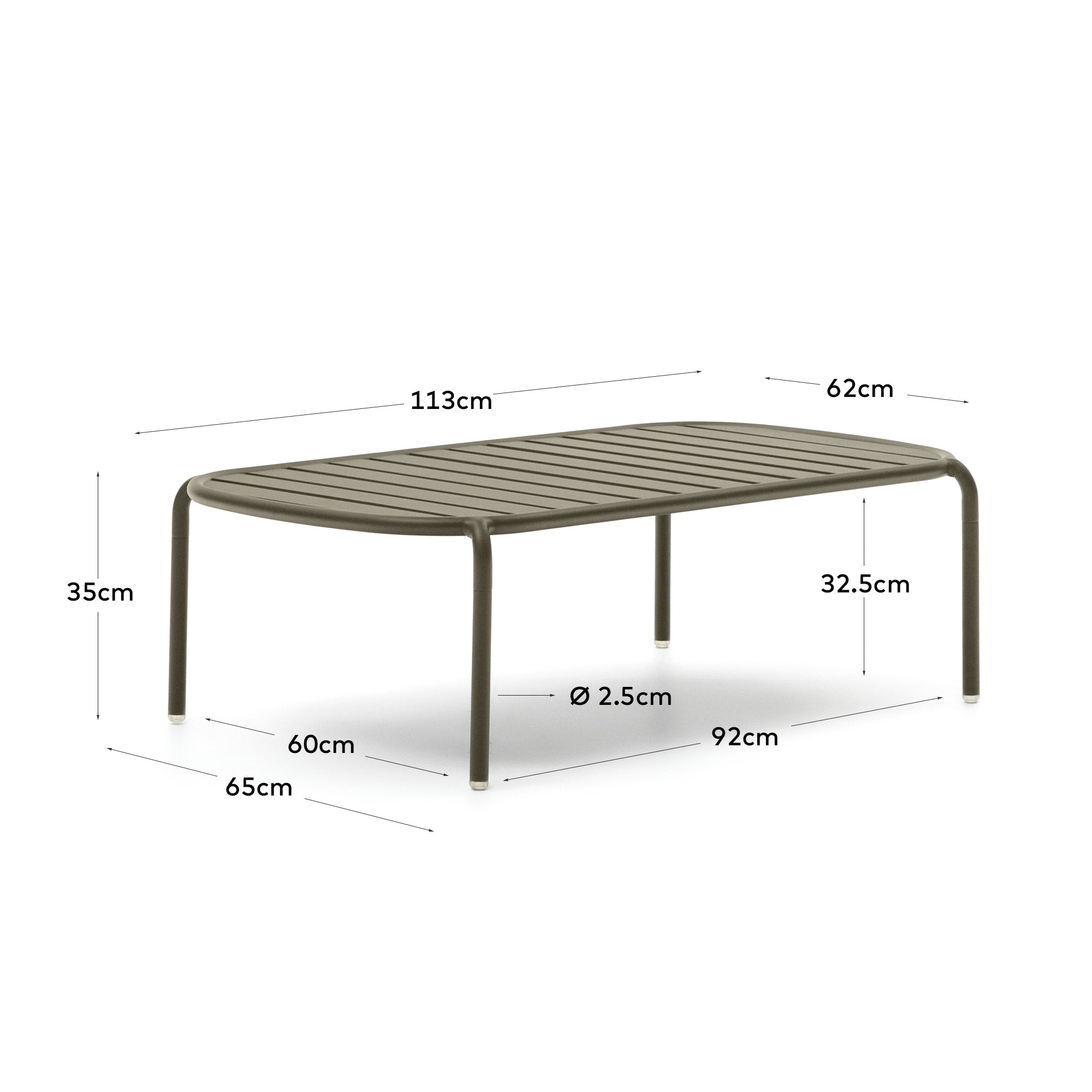 Gartencouchtisch Joncols aus Aluminium mit Finish in Grün Ø 110 x 62 cm in Grün präsentiert im Onlineshop von KAQTU Design AG. Beistelltisch Outdoor ist von Kave Home