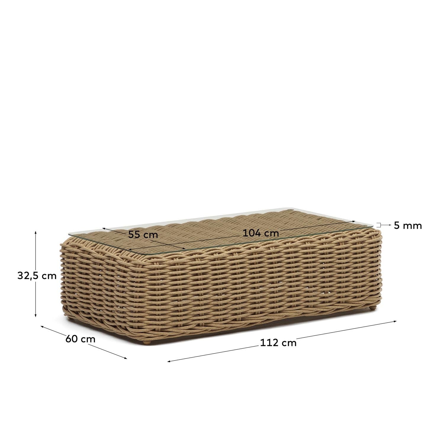 Couchtisch 100% für Outdoor aus Kunstrattan mit natürlichem Finish 110 x 60 cm in Beige präsentiert im Onlineshop von KAQTU Design AG. Beistelltisch Outdoor ist von Kave Home