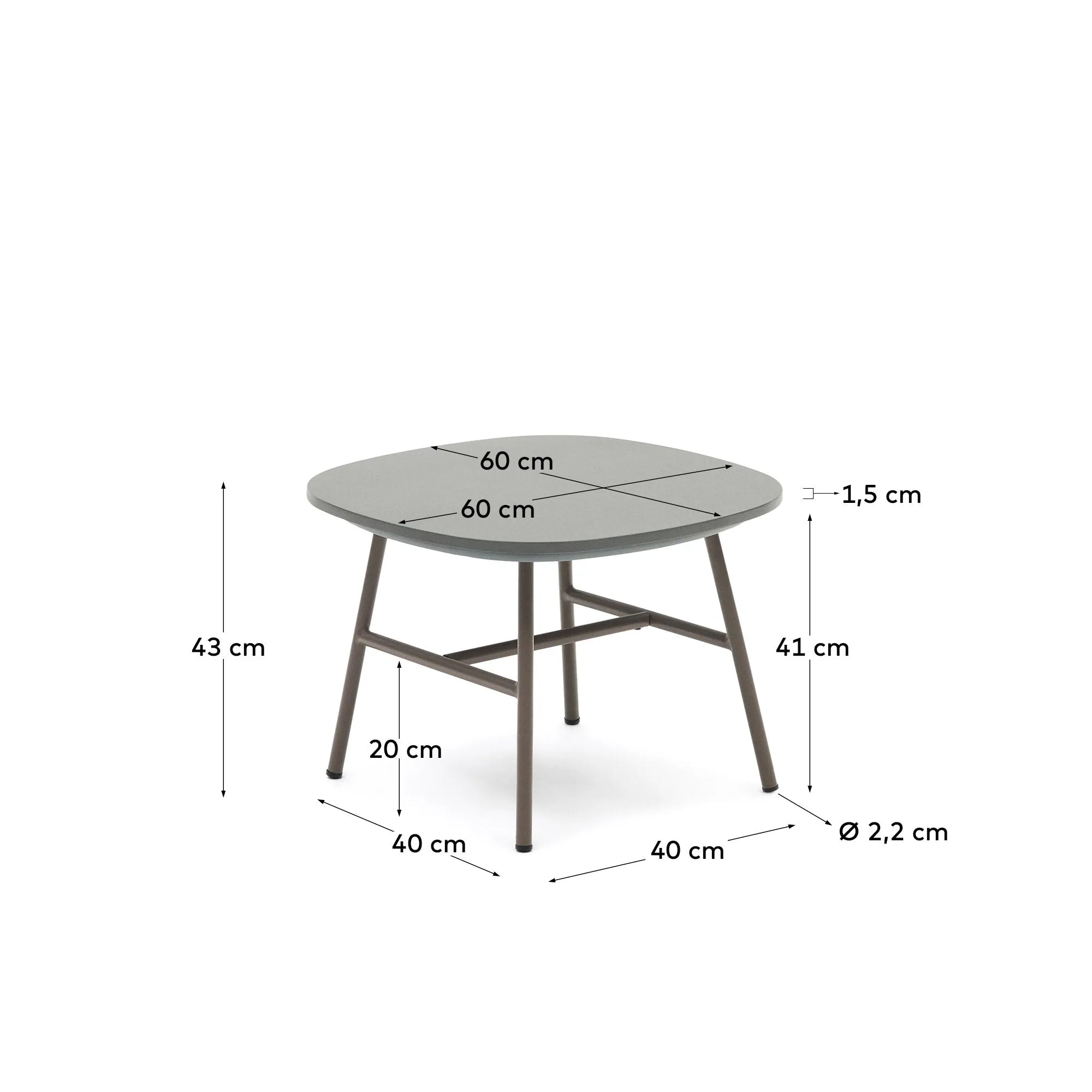 Eleganter Beistelltisch aus Stahl in Helllila, 60x60 cm, ideal für stilvolle Außenbereiche. Wetterfest und pflegeleicht.