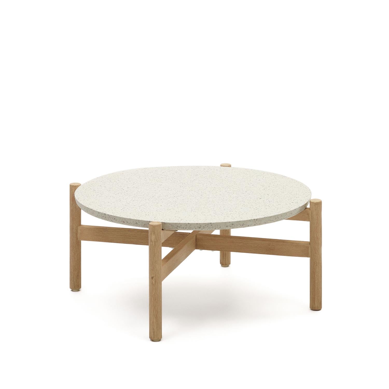 Pola Couchtisch aus Zement und massivem Eukalyptus Ø 84,4 cm FSC 100% in Natur präsentiert im Onlineshop von KAQTU Design AG. Beistelltisch ist von Kave Home