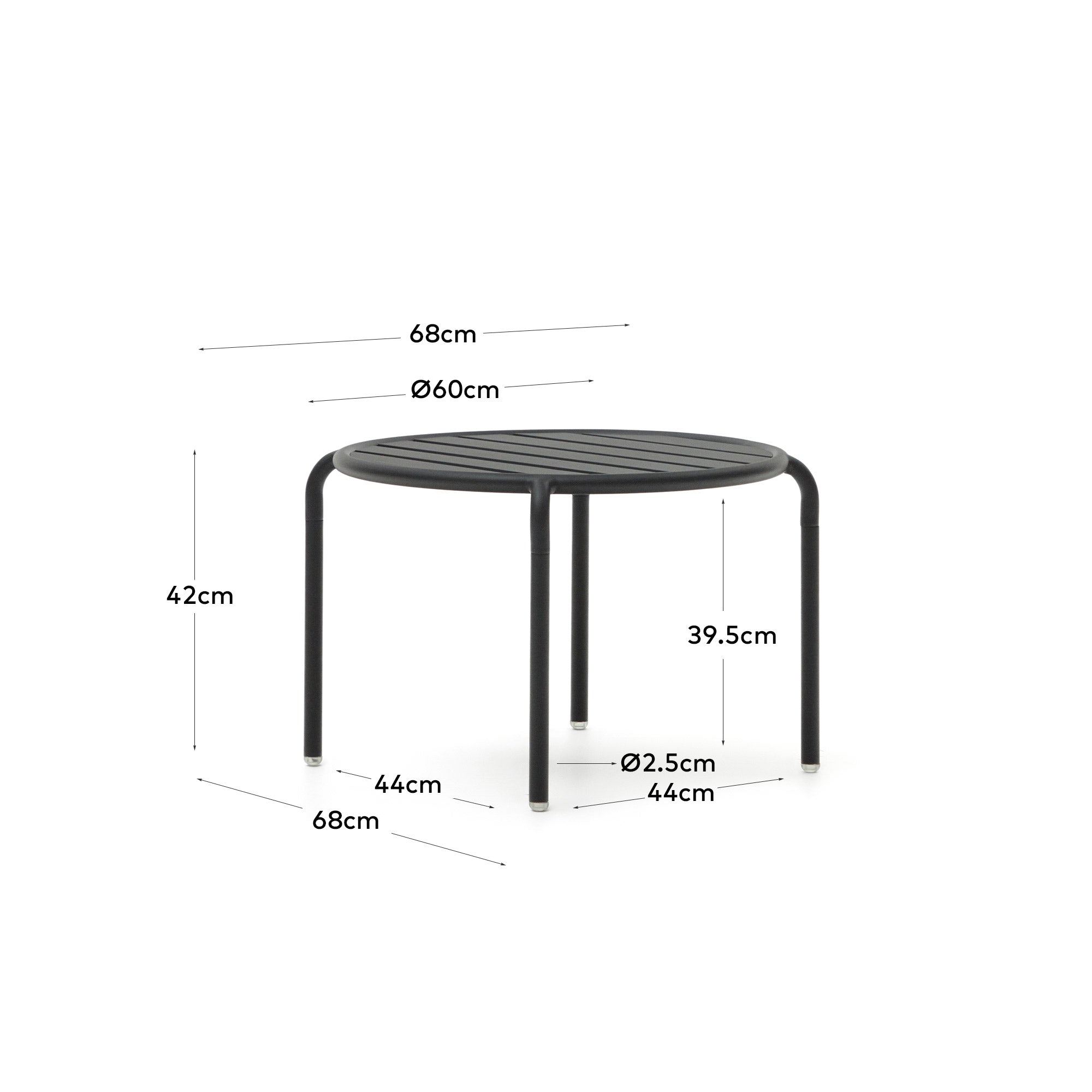 Gartenbeistelltisch Joncols aus Aluminium mit Finish in Grau Ø 60 cm in Grau präsentiert im Onlineshop von KAQTU Design AG. Beistelltisch Outdoor ist von Kave Home