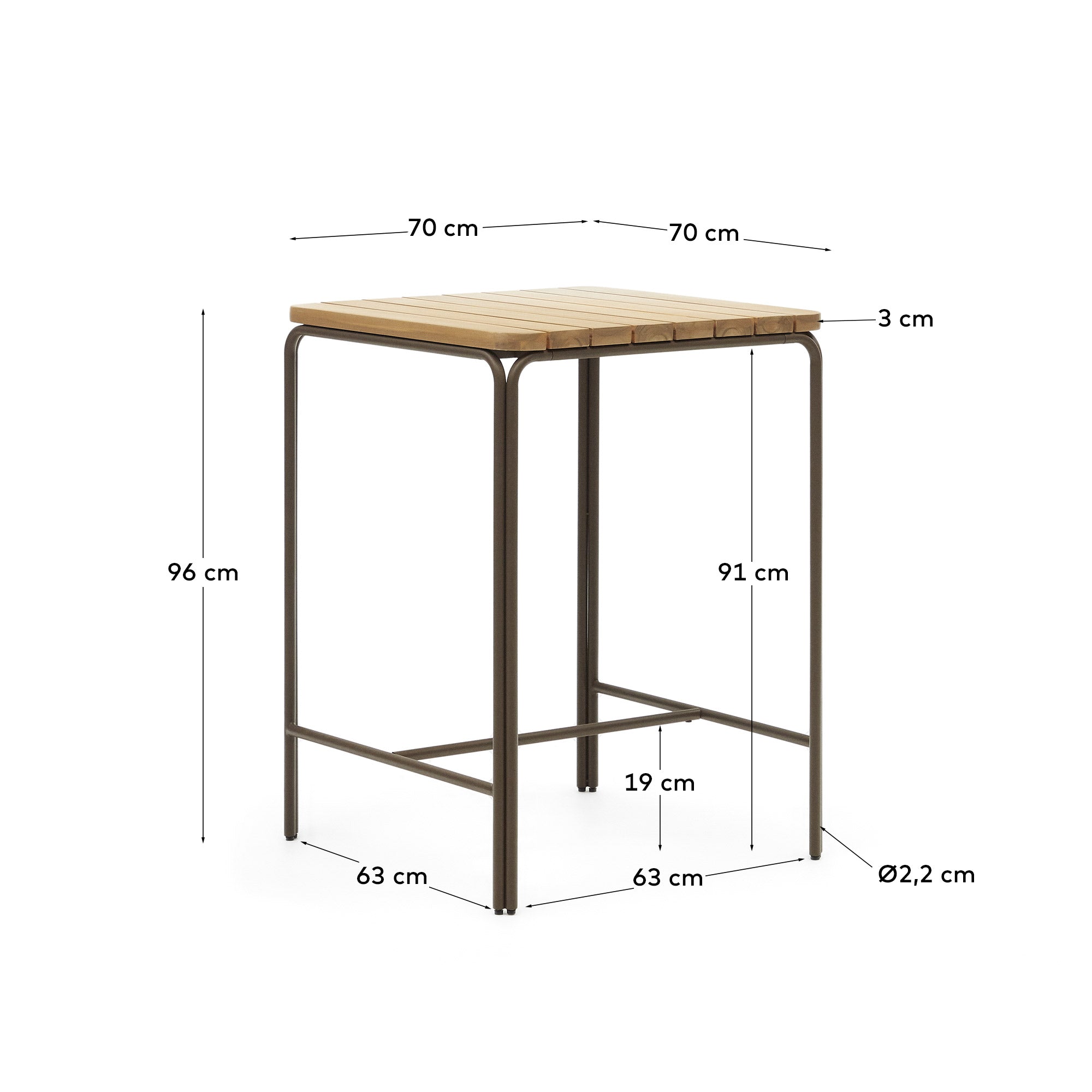 Salguer Hochtisch Outdoor massives Akazienholz Stahl in Braun 70 x 70 cm FSC 100% in Braun präsentiert im Onlineshop von KAQTU Design AG. Gartentisch ist von Kave Home