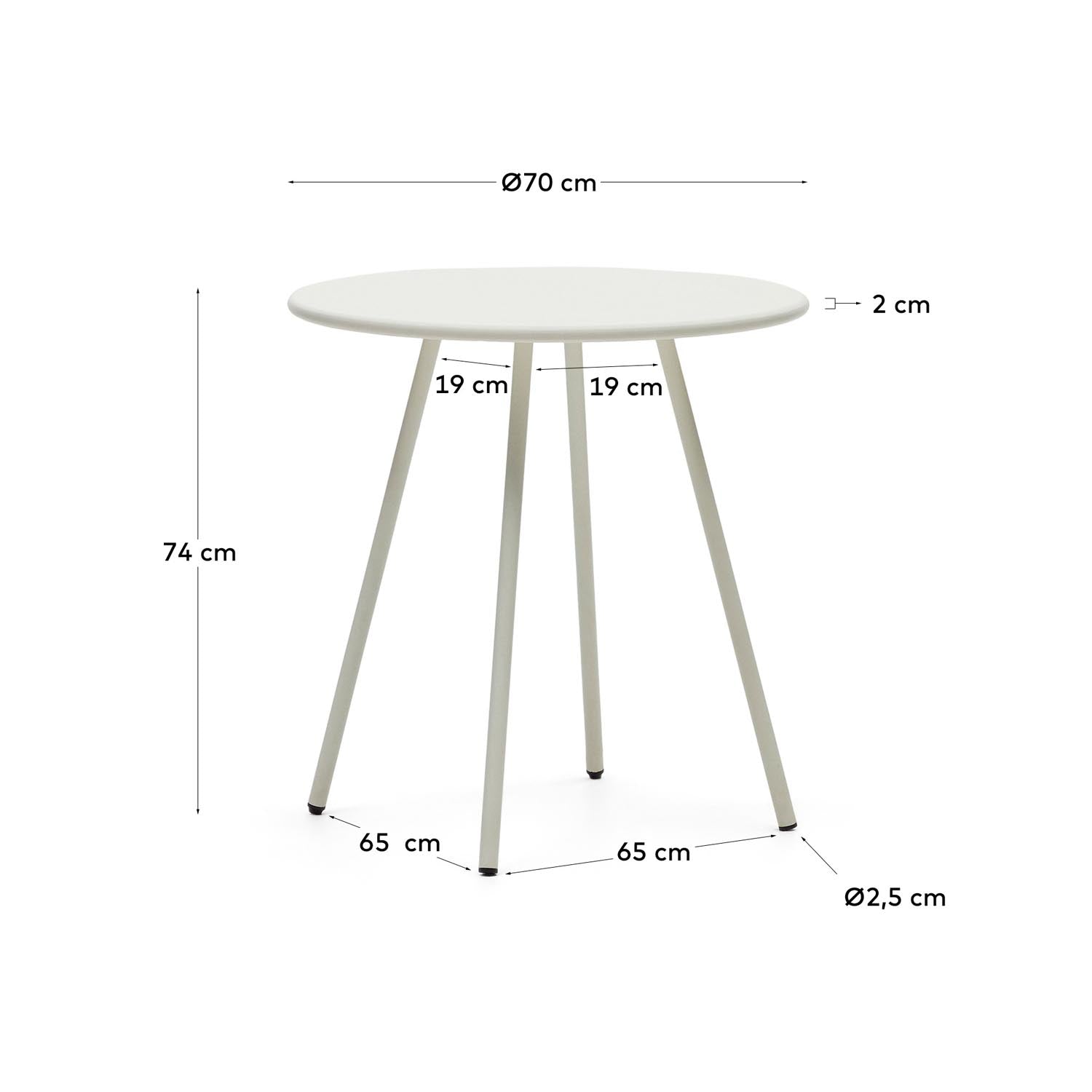 Montjoi runder Gartentisch aus Stahl mit weißem Finish Ø 70 cm in Weiß präsentiert im Onlineshop von KAQTU Design AG. Gartentisch ist von Kave Home