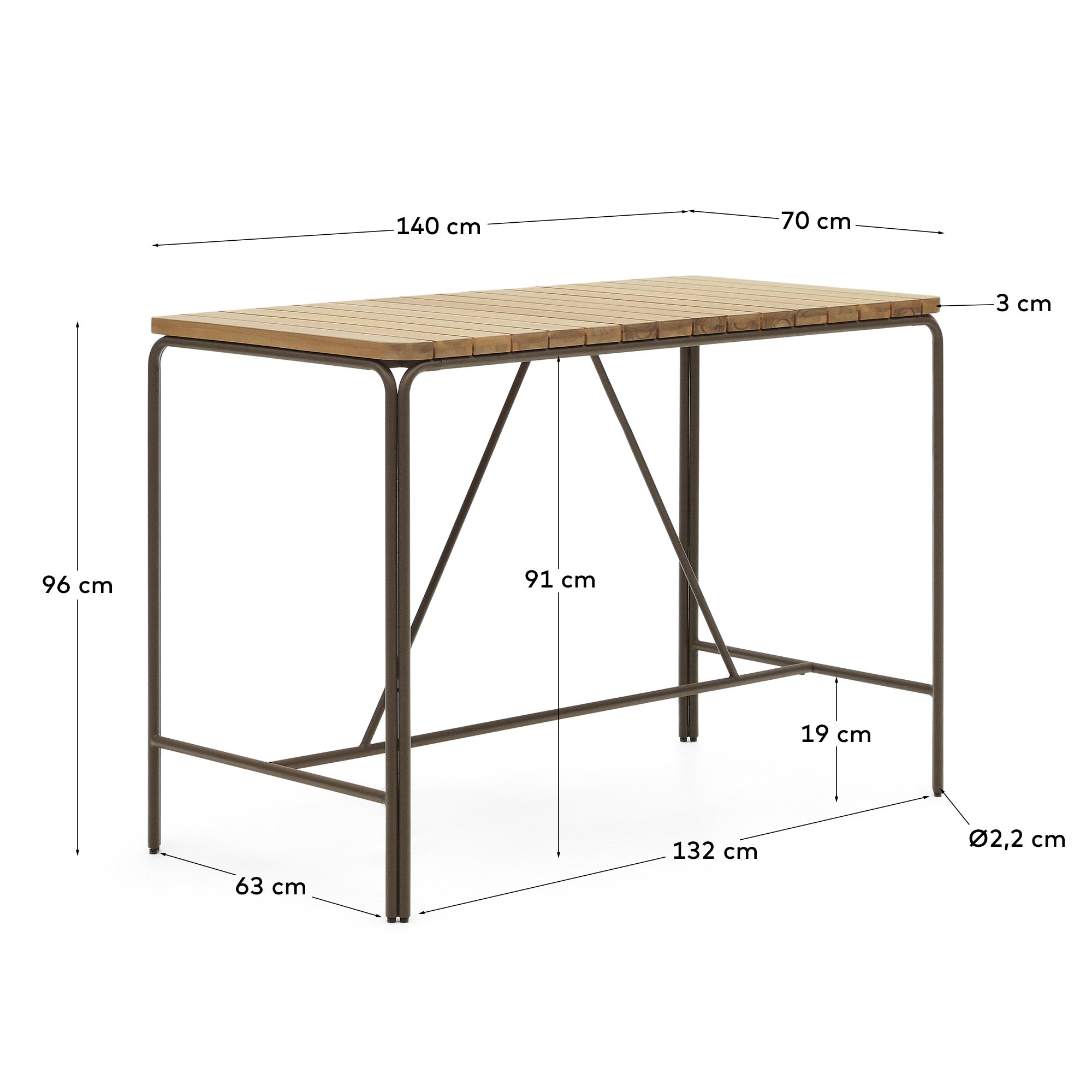 Salguer Hochtisch Outdoor massives Akazienholz Stahl in Braun 140 x 70 cm FSC 100% in Braun präsentiert im Onlineshop von KAQTU Design AG. Gartentisch ist von Kave Home