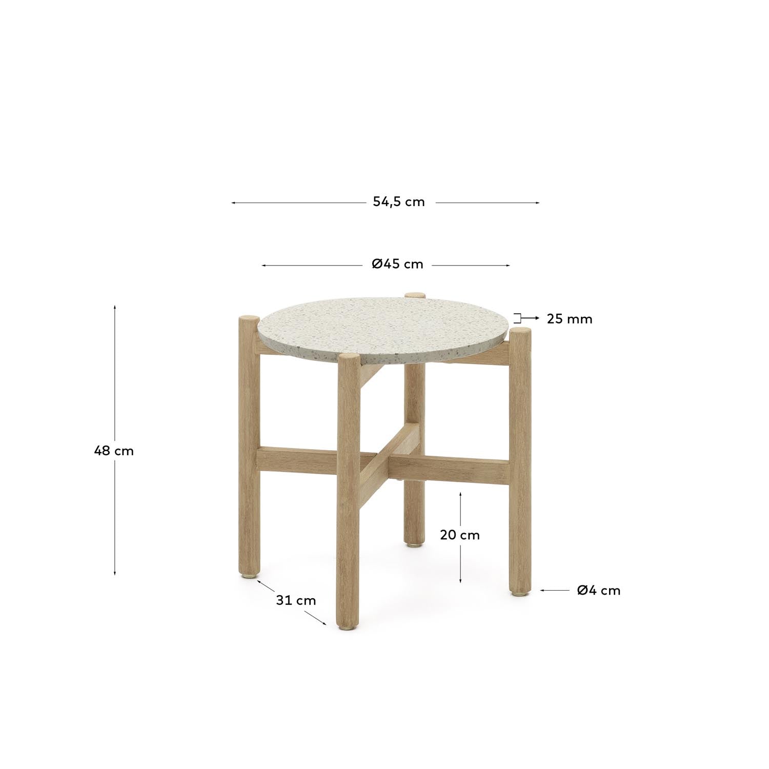 Pola Beistelltisch aus Zement und massivem Eukalyptus Ø 50 cm FSC 100% in Natur präsentiert im Onlineshop von KAQTU Design AG. Beistelltisch ist von Kave Home