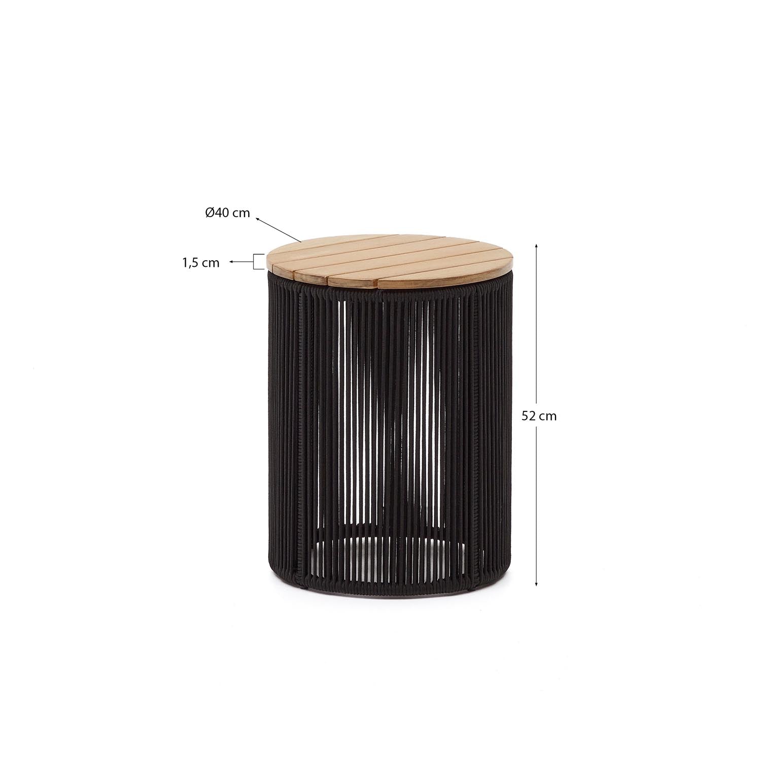 Couchtisch Dandara aus Stahl, schwarzem Flechtwerk und massivem Akazienholz Ø40 cm FSC 100 in Natur, Schwarz präsentiert im Onlineshop von KAQTU Design AG. Beistelltisch ist von Kave Home