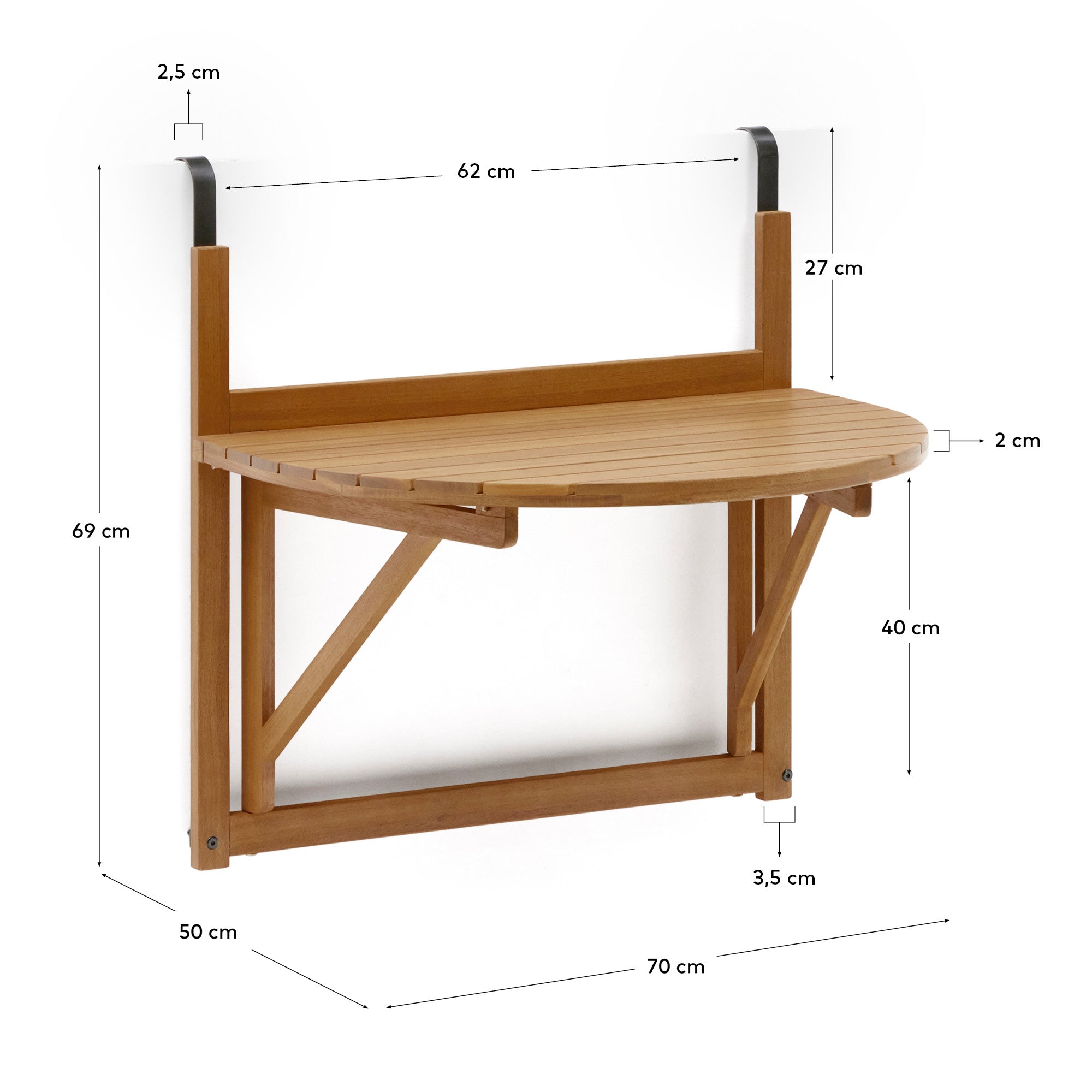 Amarilis Klapptisch für den Balkon aus massivem Akazienholz 50 x 70 cm FSC 100% in Braun präsentiert im Onlineshop von KAQTU Design AG. Gartentisch ist von Kave Home