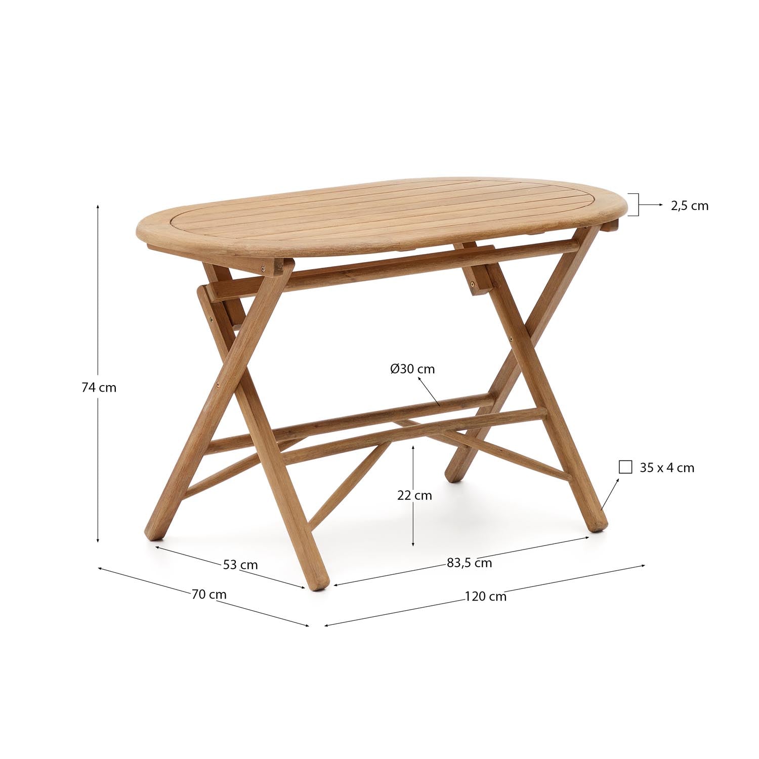 Klapptisch Dandara aus massivem Akazienholz in Naturoptik Ø 120 x 60 cm FSC 100% in Braun präsentiert im Onlineshop von KAQTU Design AG. Gartentisch ist von Kave Home