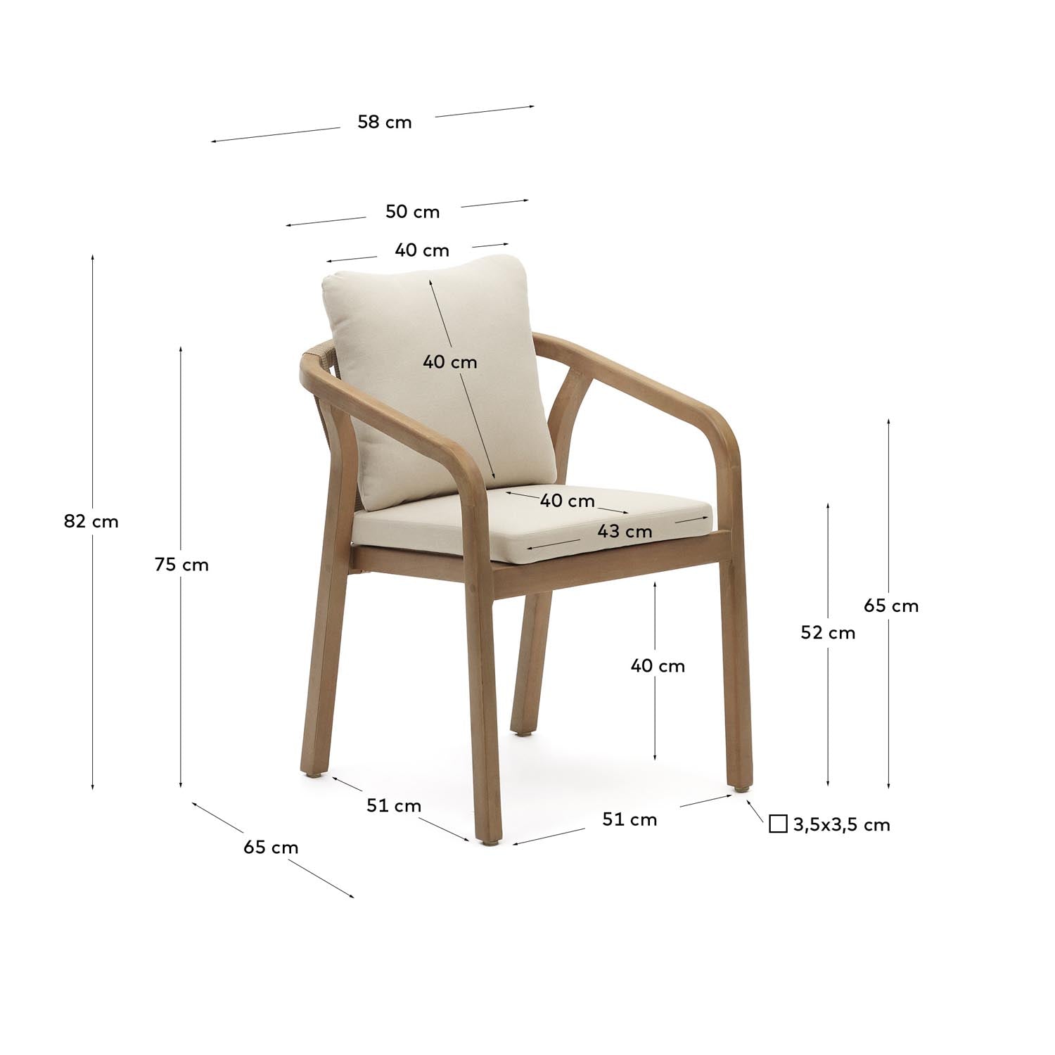 Malaret stapelbarer Stuhl aus massivem Eukalyptusholz und Seil in Beige FSC 100% in Beige, Natur präsentiert im Onlineshop von KAQTU Design AG. Gartenstuhl mit Armlehnen ist von Kave Home