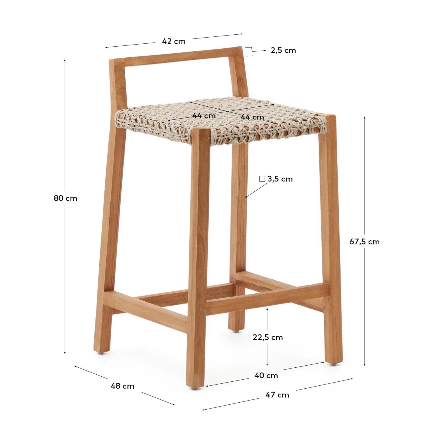 Giverola Hocker aus massivem Teakholz 80 cm in Natur, Beige präsentiert im Onlineshop von KAQTU Design AG. Hocker Outdoor ist von Kave Home