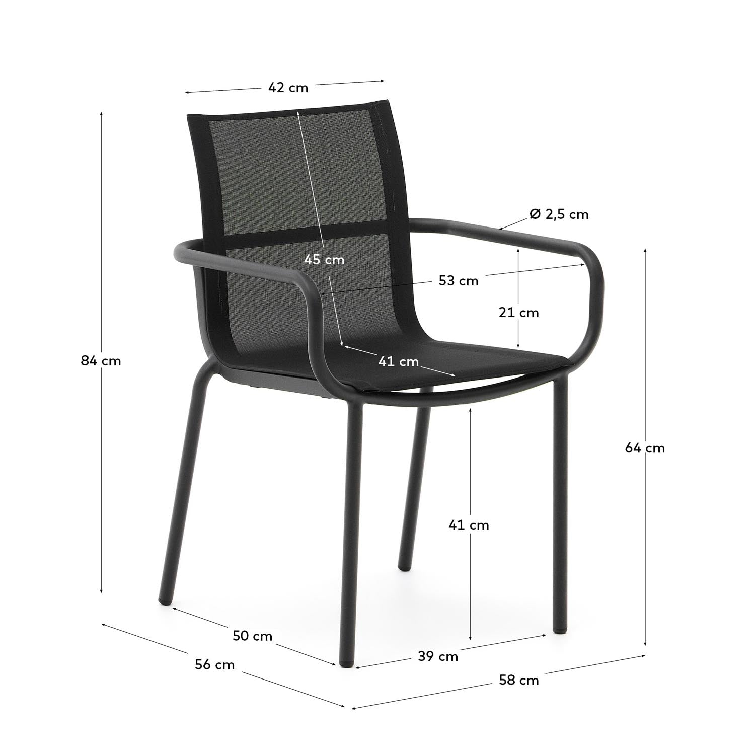 Galdana stapelbarer Gartenstuhl aus Aluminium mit dunkelgrauem Finish in Graphit präsentiert im Onlineshop von KAQTU Design AG. Gartenstuhl ist von Kave Home