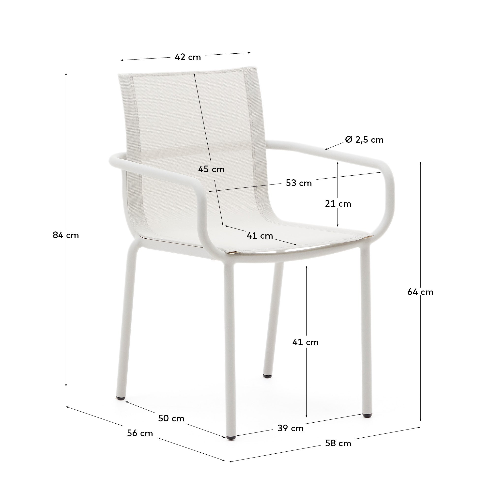 Galdana stapelbarer Gartenstuhl aus Aluminium mit hellgrauem Lackfinish in Ecru präsentiert im Onlineshop von KAQTU Design AG. Gartenstuhl ist von Kave Home