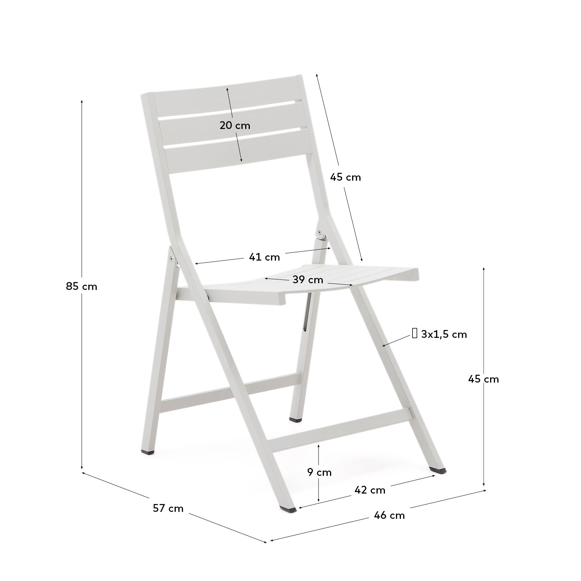 Faltbarer GartenstuhlTorreta aus Aluminium mit hellgrauem Finish in Ecru präsentiert im Onlineshop von KAQTU Design AG. Gartenstuhl ist von Kave Home