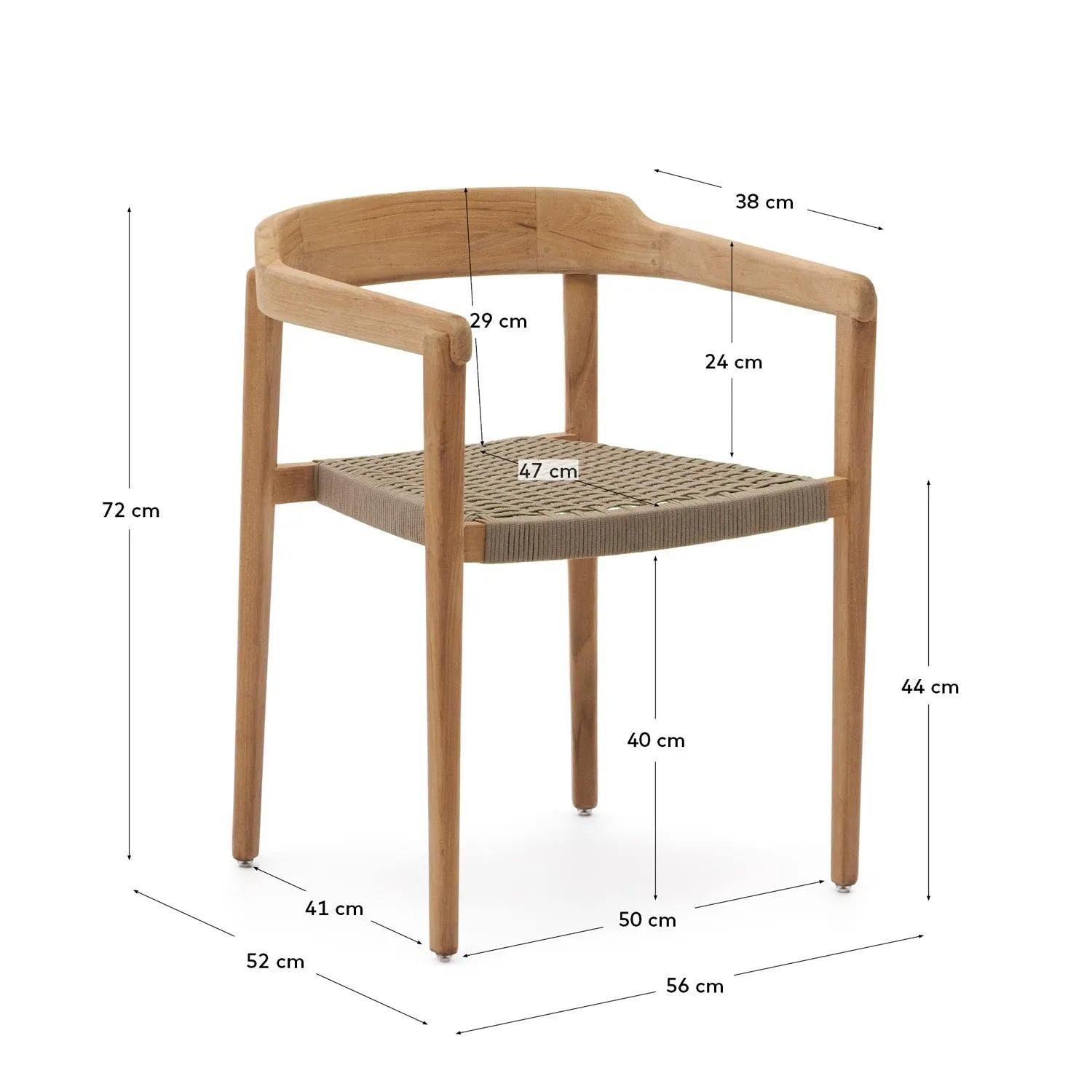 Stapelbarer Icaro Stuhl aus FSC-Teak mit natürlichem Finish, beige.