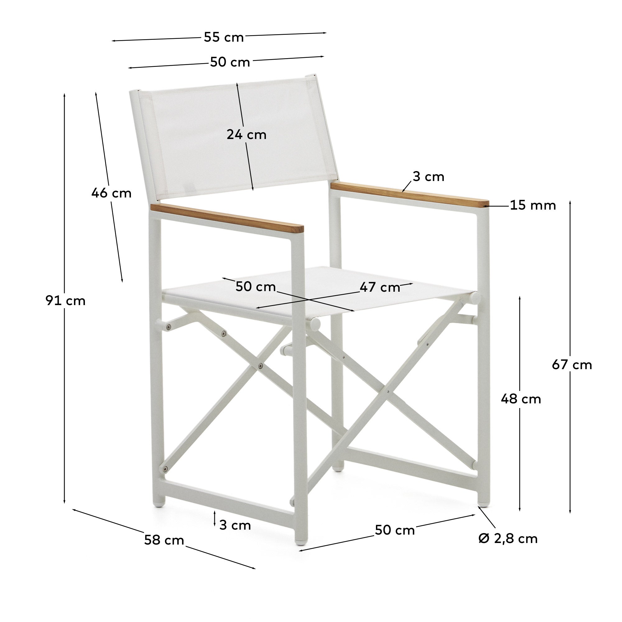 Llado Klappstuhl 100% outdoor aus Aluminium in Weiss und massivem Teakholz in Weiß präsentiert im Onlineshop von KAQTU Design AG. Gartenstuhl ist von Kave Home