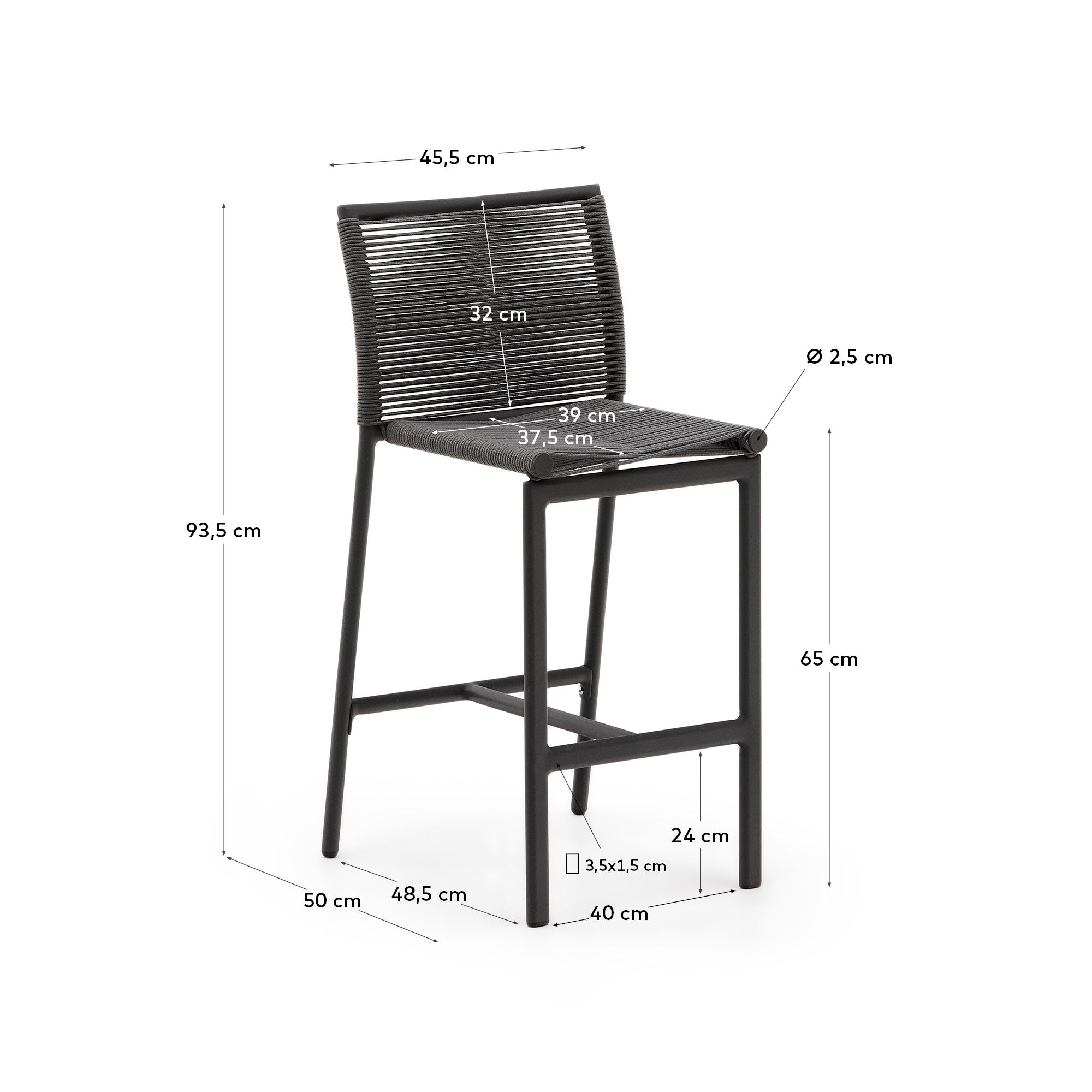 Culip Outdoor-Hocker aus Seil und grauem Aluminium 65 cm in Graphit präsentiert im Onlineshop von KAQTU Design AG. Hocker Outdoor ist von Kave Home