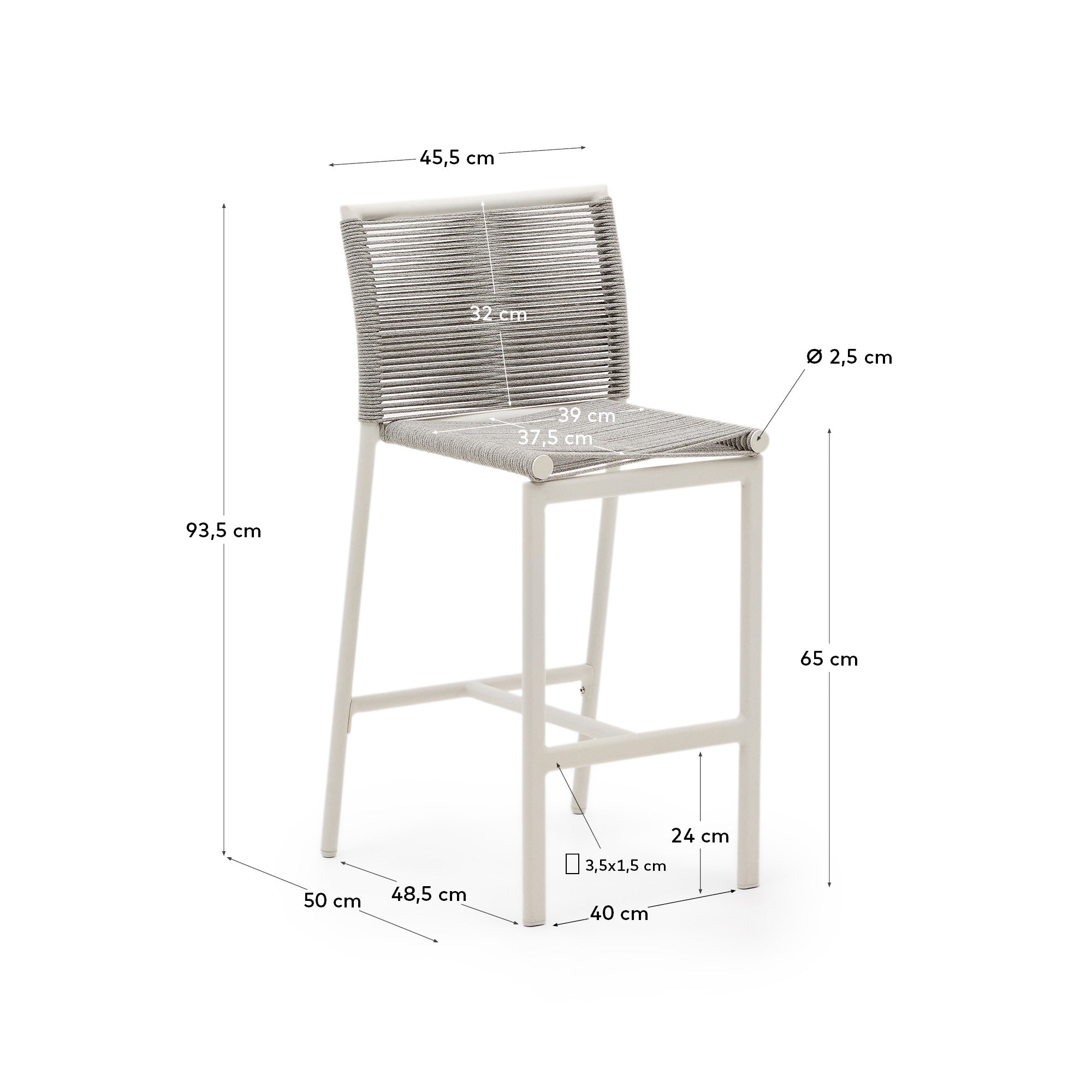 Culip Outdoor-Hocker aus Seil und weissem Aluminium 65 cm in Weiß präsentiert im Onlineshop von KAQTU Design AG. Hocker Outdoor ist von Kave Home