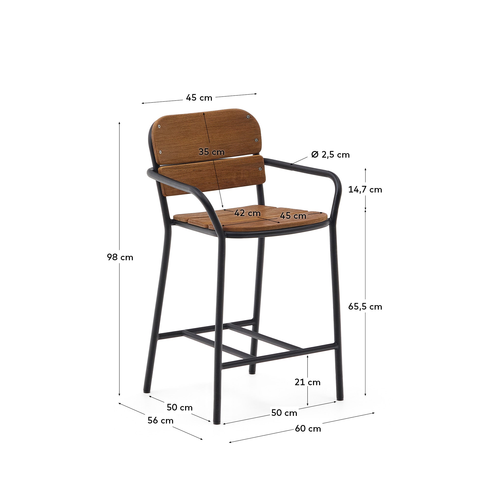 Algueret Hocker aus massivem Eukalyptusholz, Naturfinish, schwarzes Aluminium, 65 cm, FSC  in Schwarz präsentiert im Onlineshop von KAQTU Design AG. Hocker Outdoor ist von Kave Home