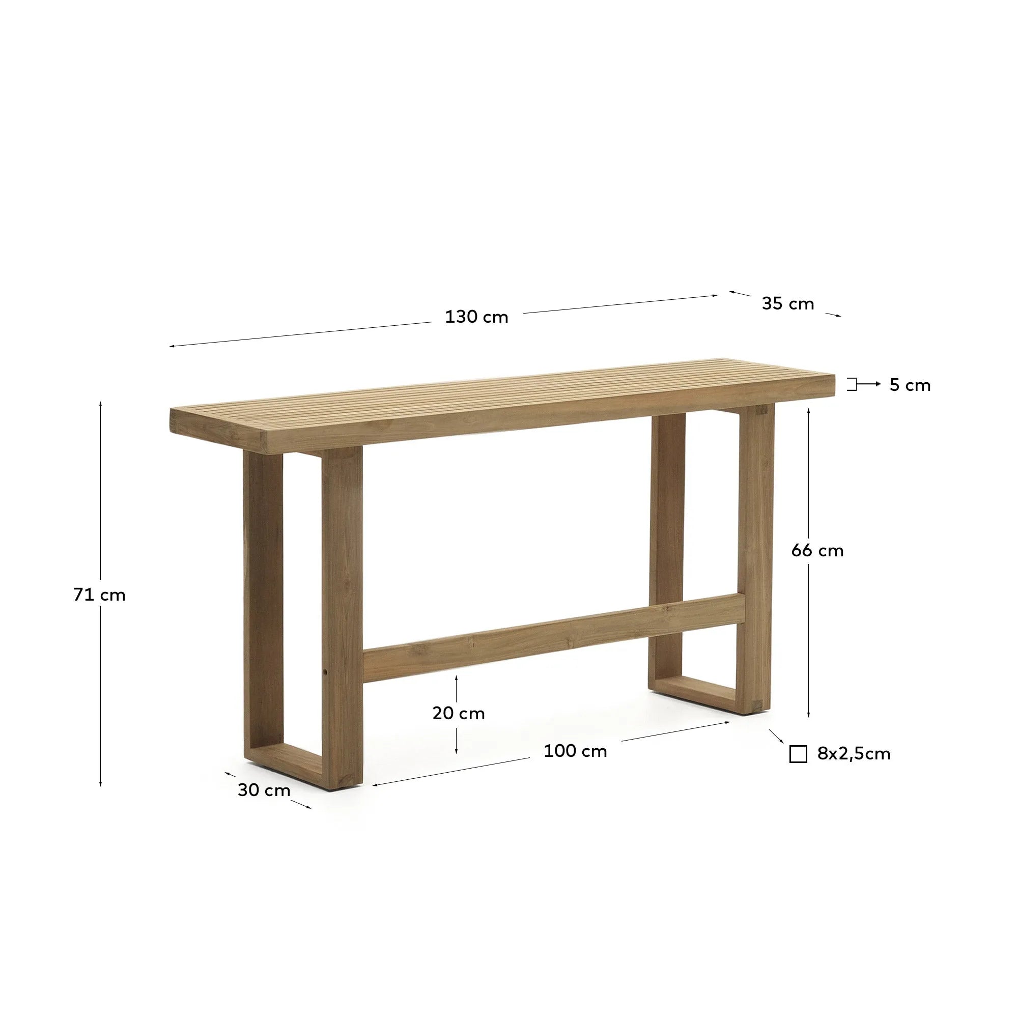 Elegante Outdoor-Bank aus recyceltem Teakholz, 130 cm, für stilvolle Entspannung im Freien.