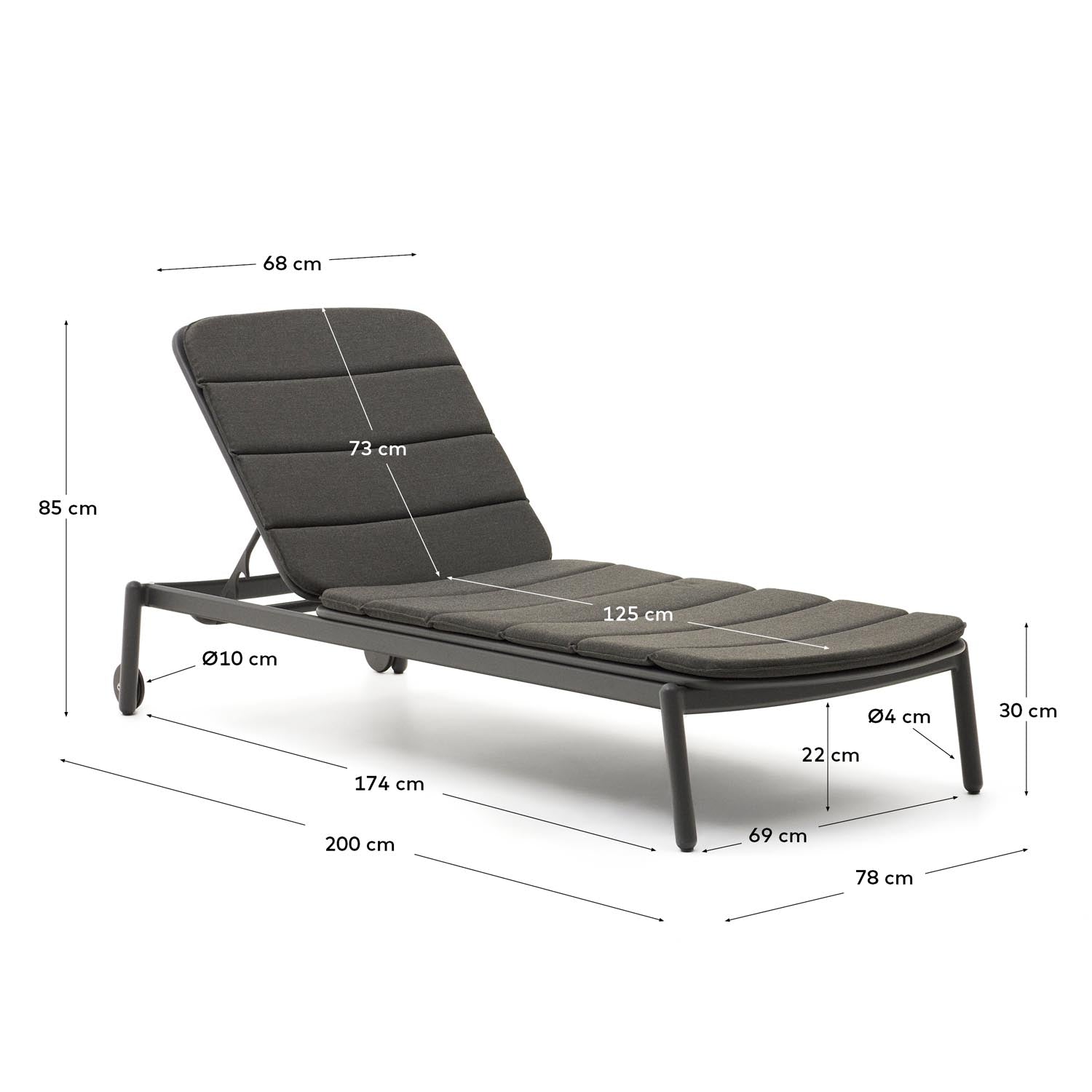 Marcona Sonnenliege für den Aussenbereich aus Aluminium mit schwarzer Lackierung. in Graphit präsentiert im Onlineshop von KAQTU Design AG. Liegestuhl ist von Kave Home