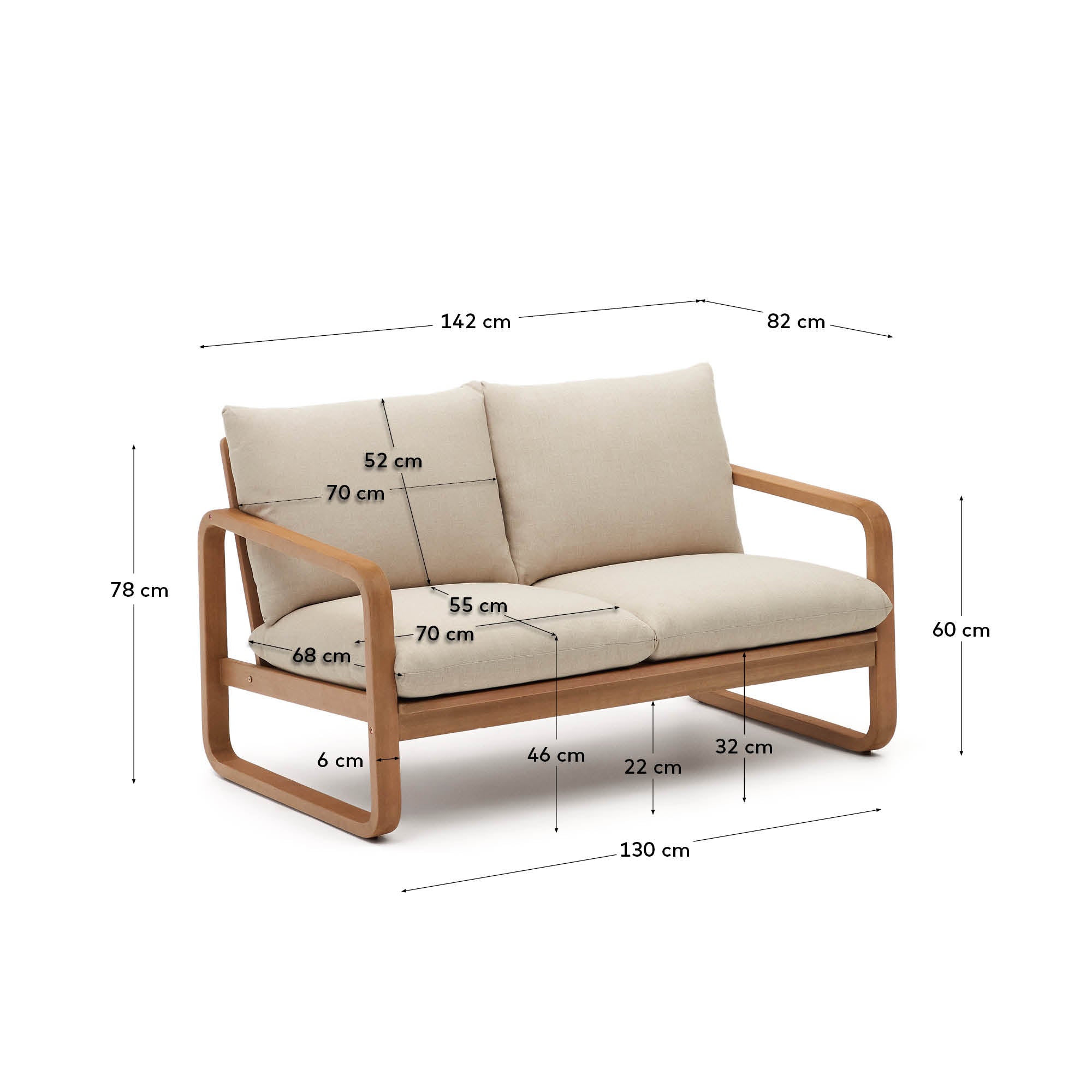 Sacaleta 2-Sitzer-Sofa aus massivem Eukalyptusholz 142 cm FSC 100% in Mehrfarbig präsentiert im Onlineshop von KAQTU Design AG. Lounge Sofa ist von Kave Home