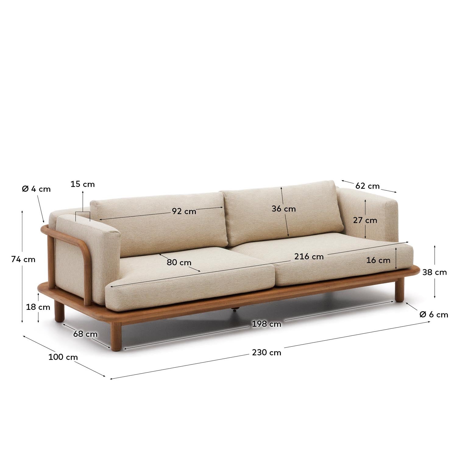 Turqueta 3-Sitzer-Sofa aus massivem Teakholz FSC 100% 230 cm in Mehrfarbig präsentiert im Onlineshop von KAQTU Design AG. Lounge Sofa ist von Kave Home