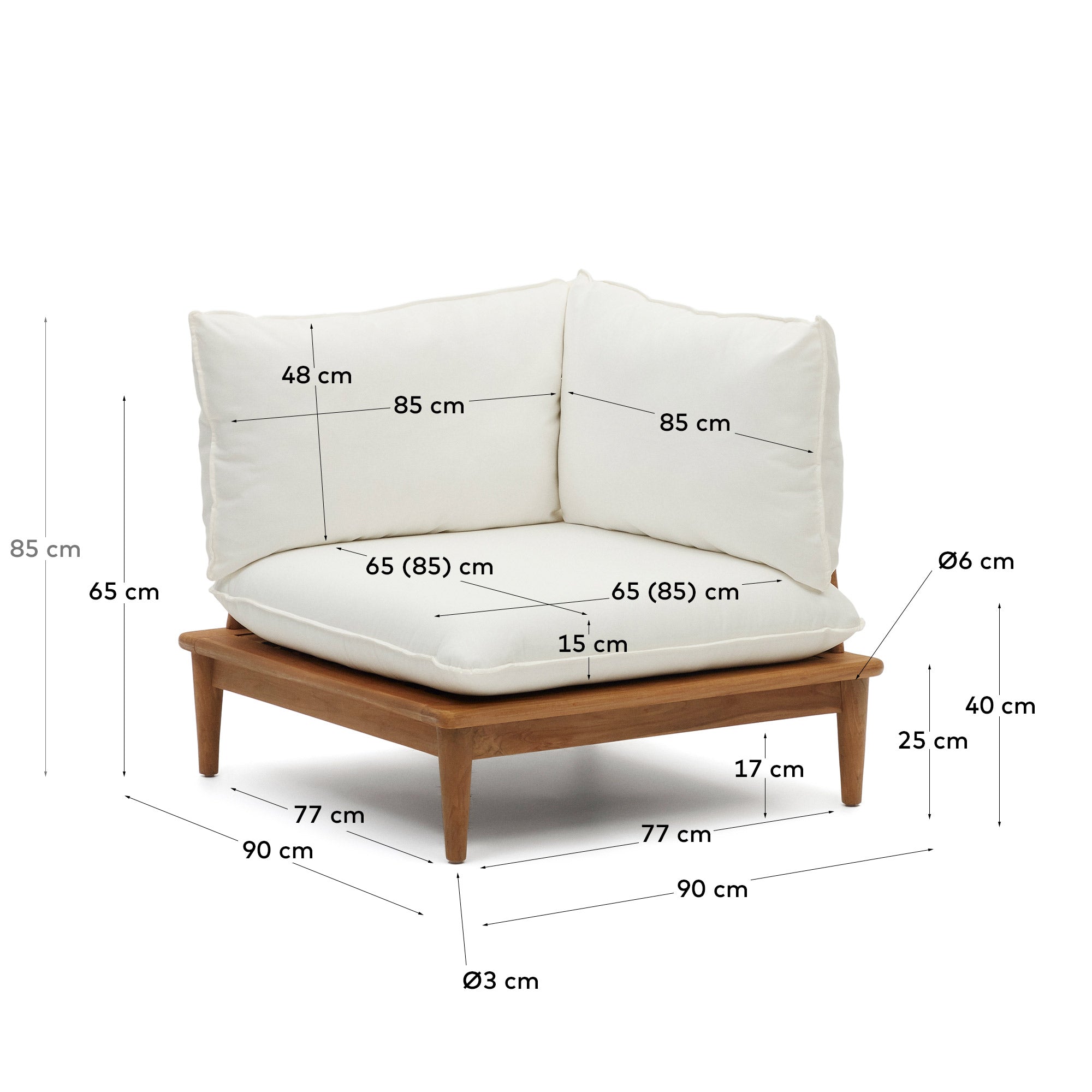 Portitxol modularer Ecksessel aus massivem Teakholz in Weiß präsentiert im Onlineshop von KAQTU Design AG. Outdoor-Sessel ist von Kave Home