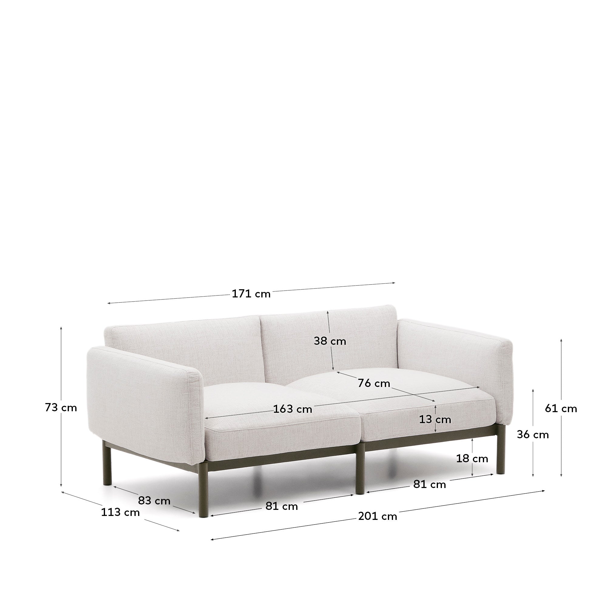 Modulares 2-Sitzer-Sofa für den Außenbereich Sorells aus Aluminium in grüner Ausführung 17 in Beige präsentiert im Onlineshop von KAQTU Design AG. Lounge Sofa ist von Kave Home