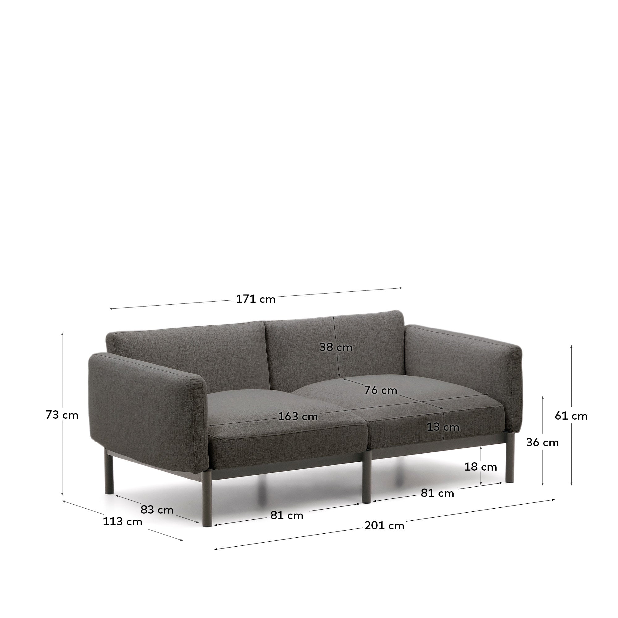 Modulares 2-Sitzer-Sofa für den Außenbereich Sorells aus Aluminium in grauer Ausführung 17 in Graphit präsentiert im Onlineshop von KAQTU Design AG. Lounge Sofa ist von Kave Home